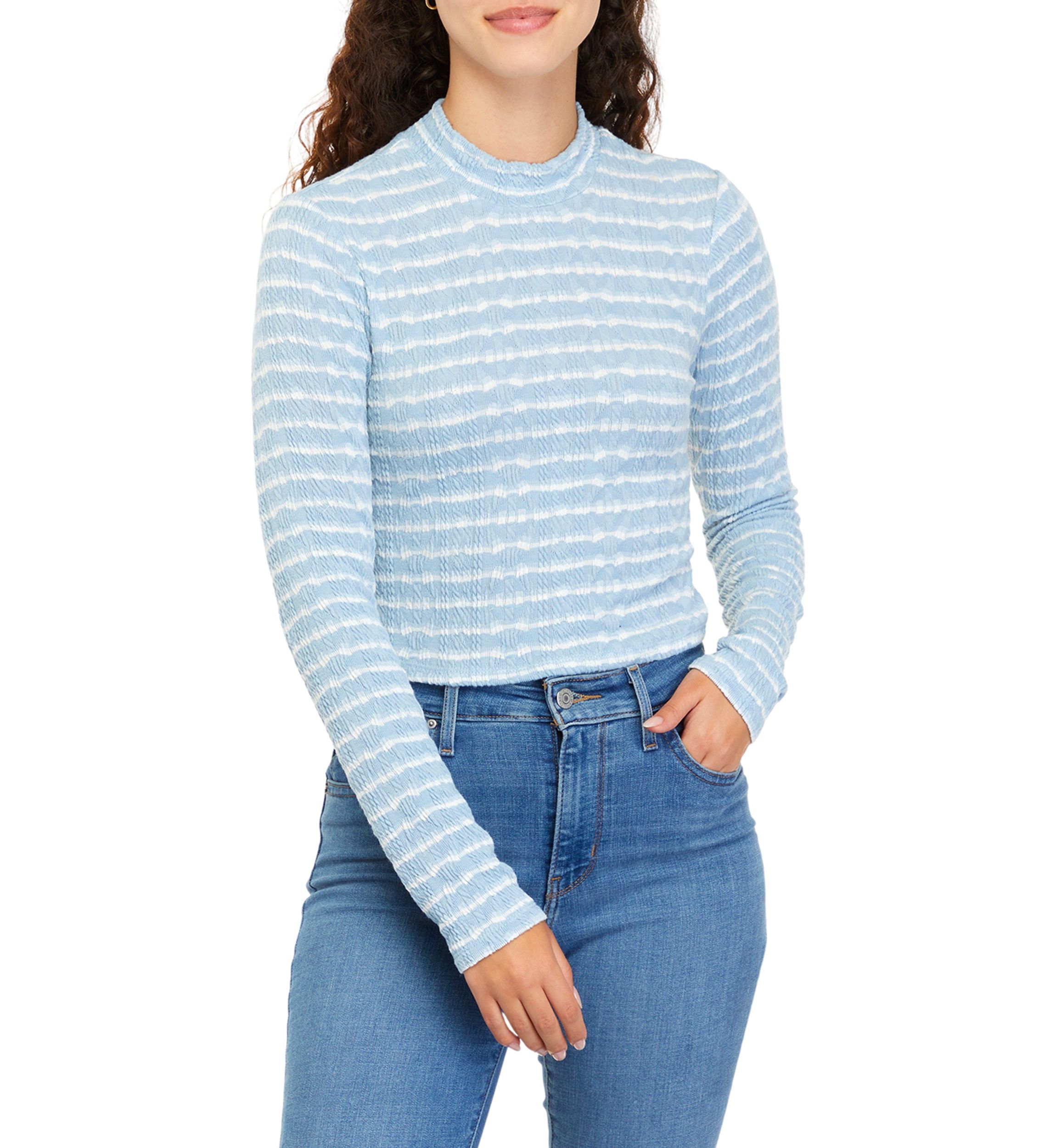 Juniors Long Sleeve Textured Mock Neck Top