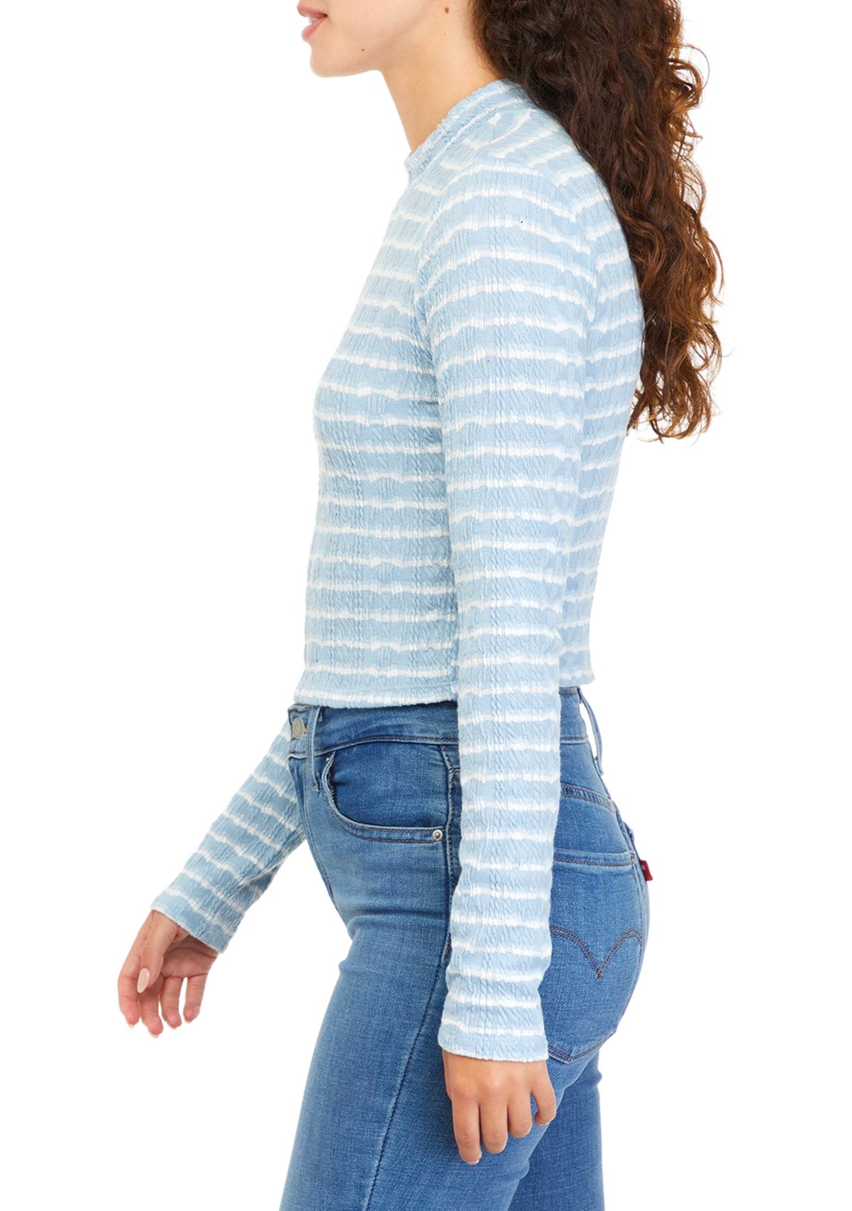 Juniors Long Sleeve Textured Mock Neck Top