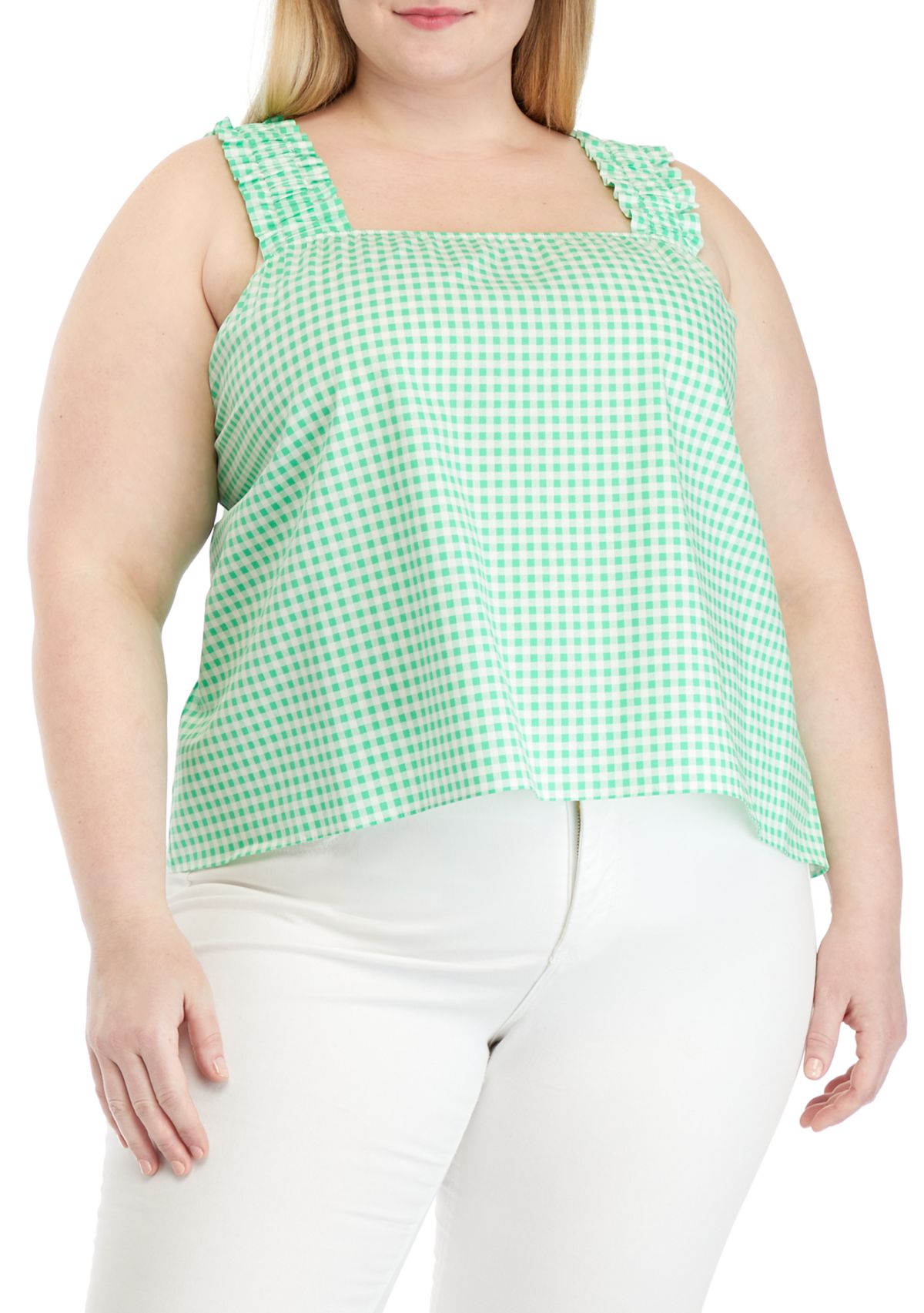 Plus Size Gingham Square Neck Tank 
