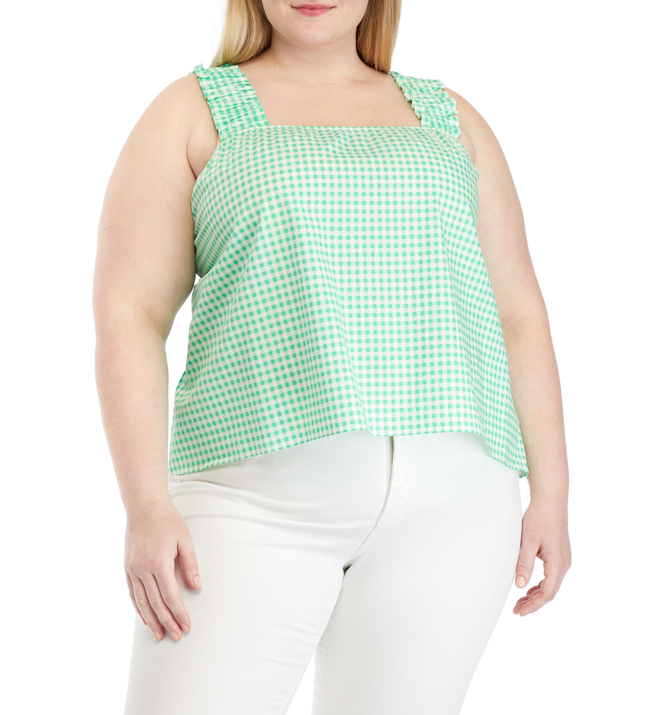 Plus Size Gingham Square Neck Tank 