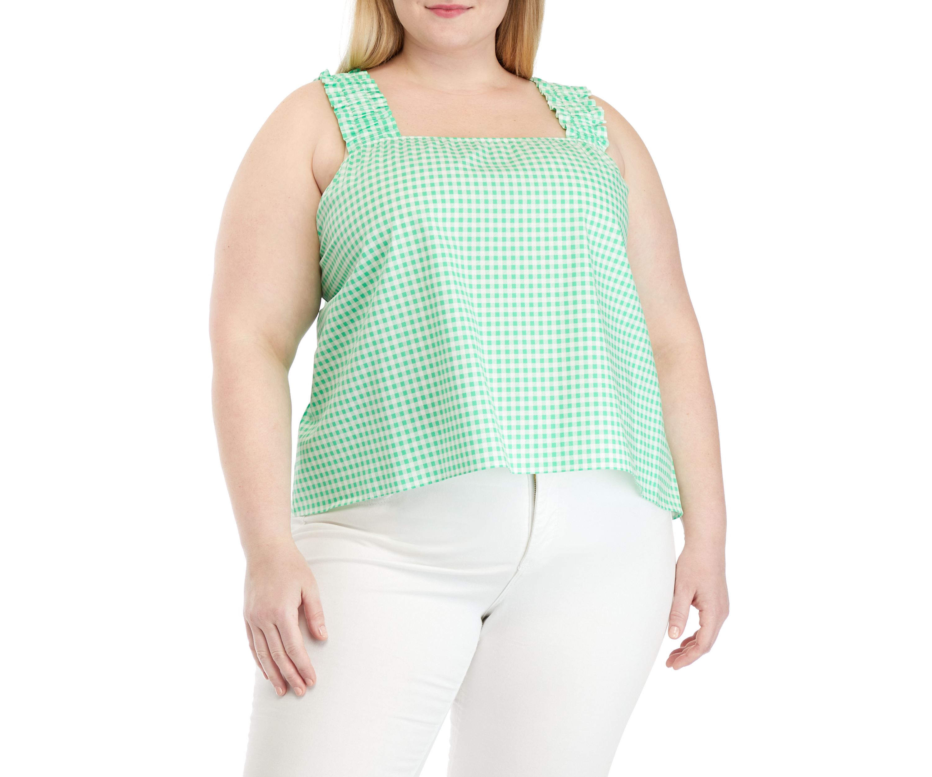 Plus Size Gingham Square Neck Tank 