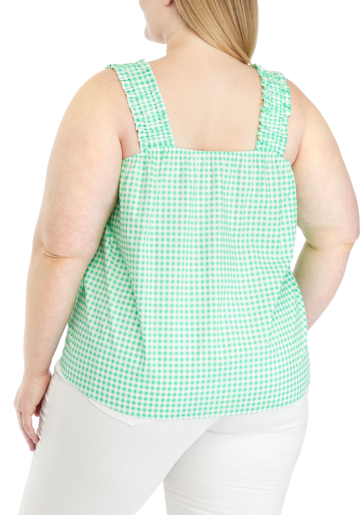 Plus Size Gingham Square Neck Tank 