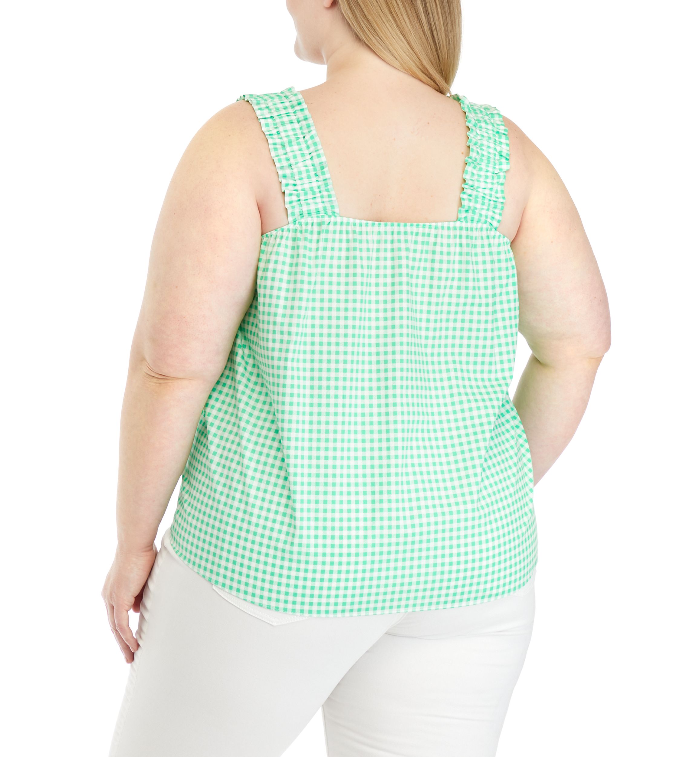 Plus Size Gingham Square Neck Tank 