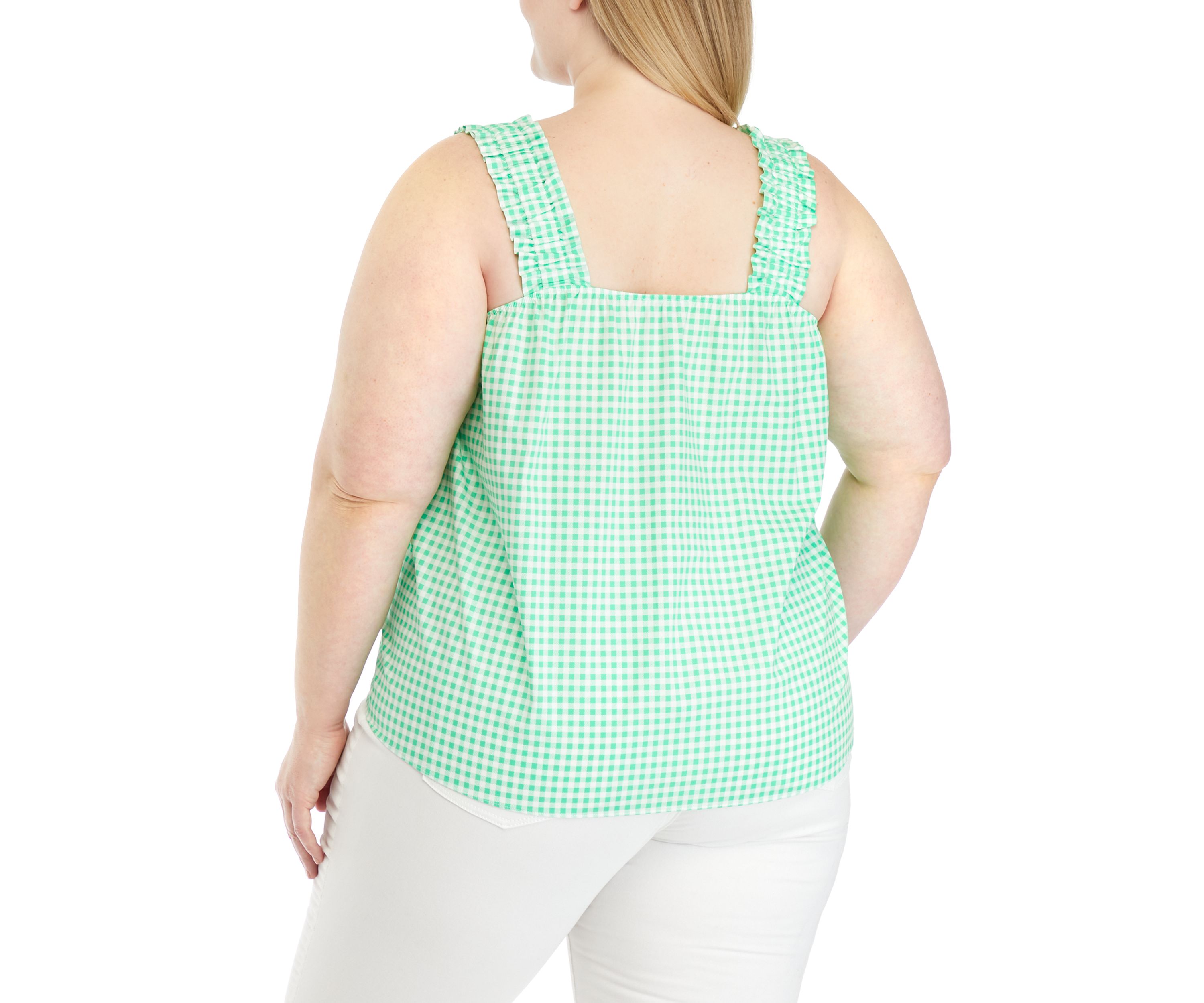 Plus Size Gingham Square Neck Tank 