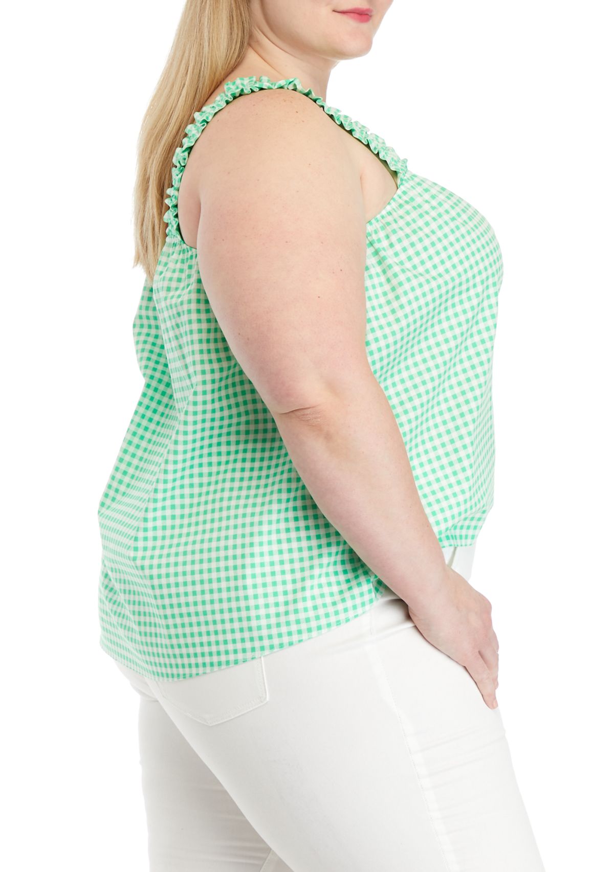 Plus Size Gingham Square Neck Tank 