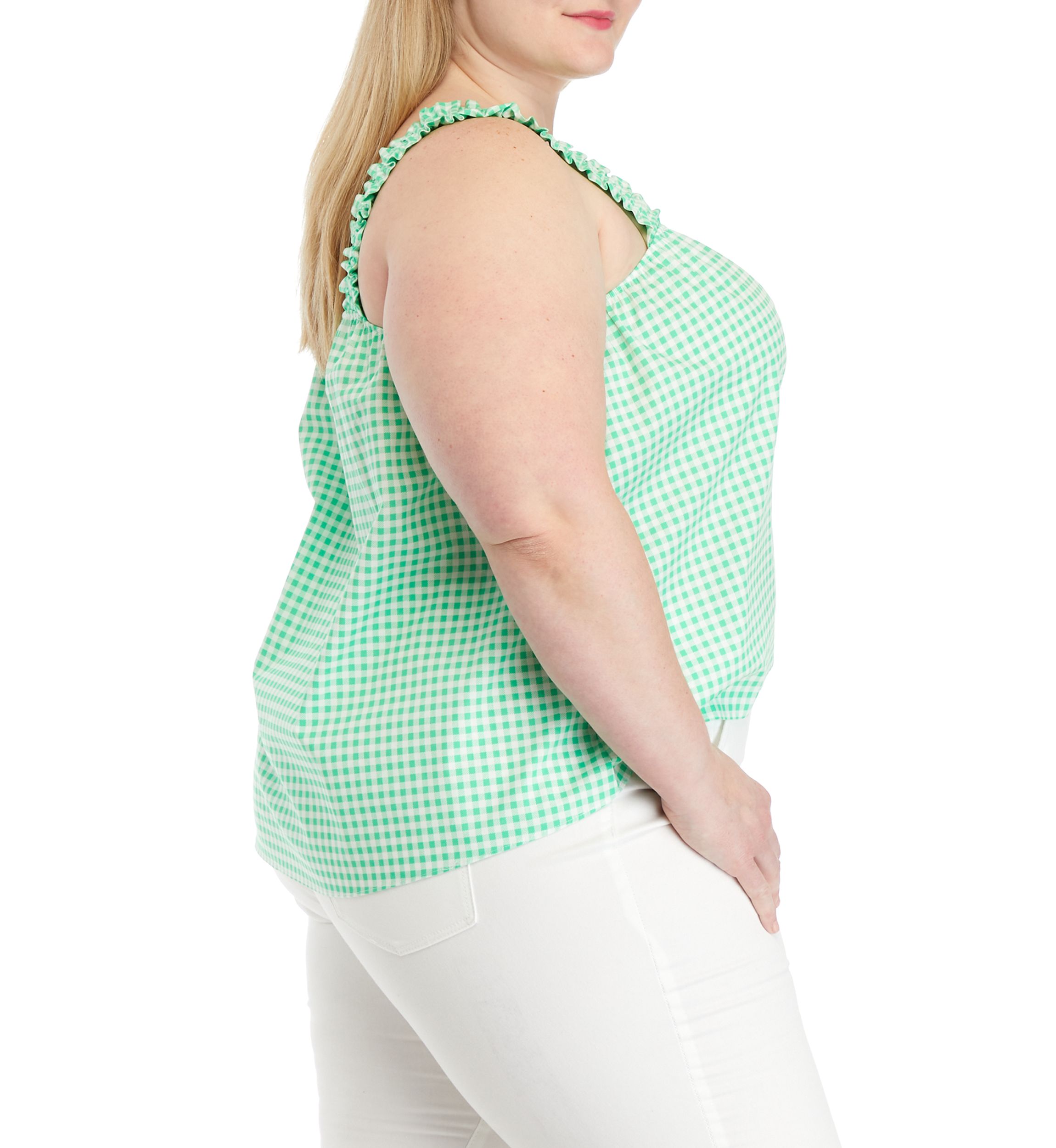 Plus Size Gingham Square Neck Tank 