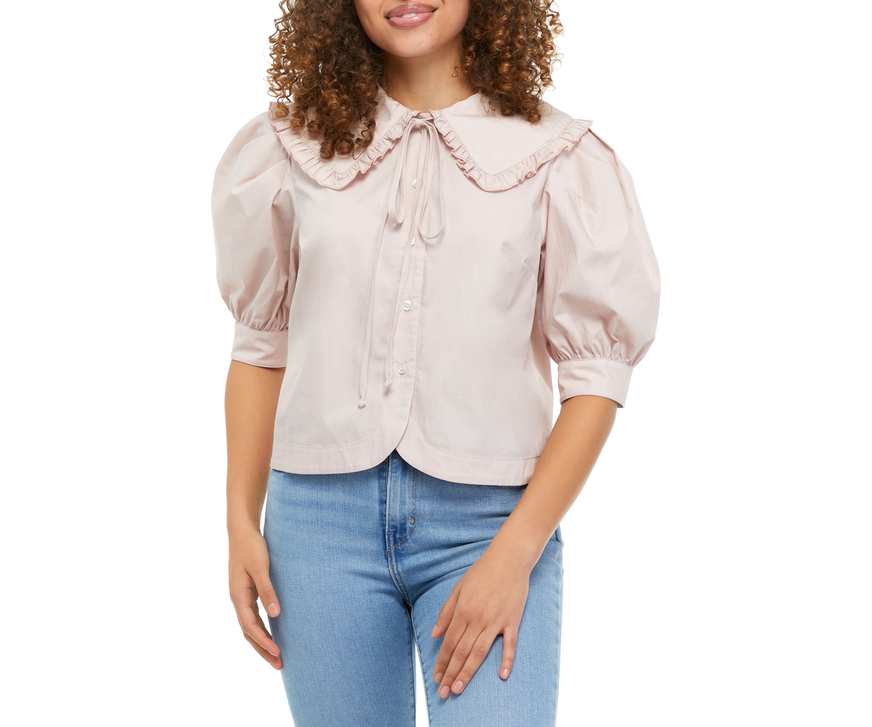Juniors Short Sleeve Collared Poplin Shirt 
