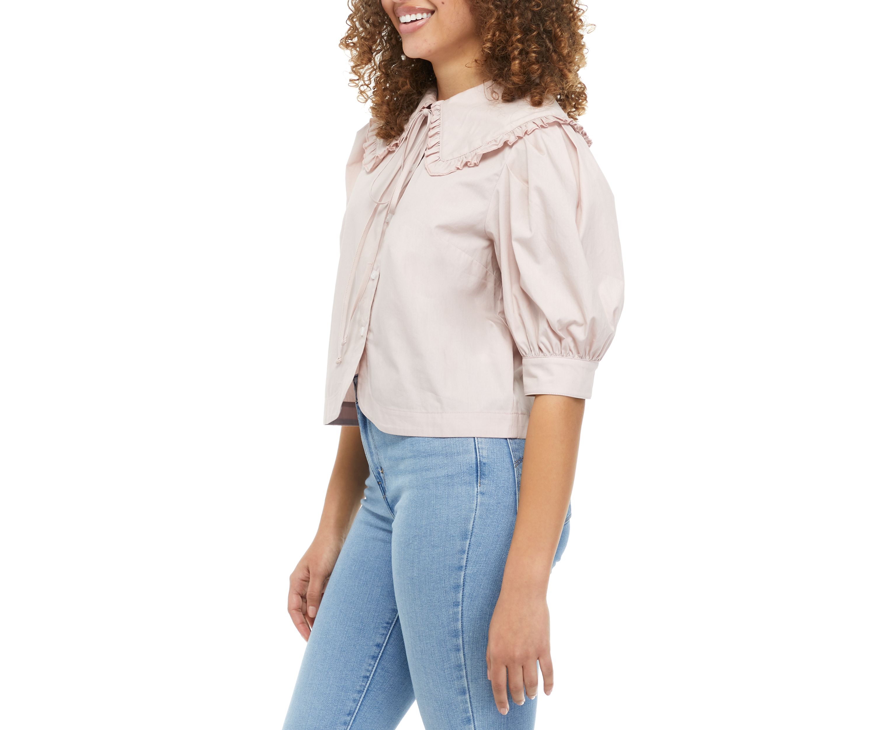 Juniors Short Sleeve Collared Poplin Shirt 
