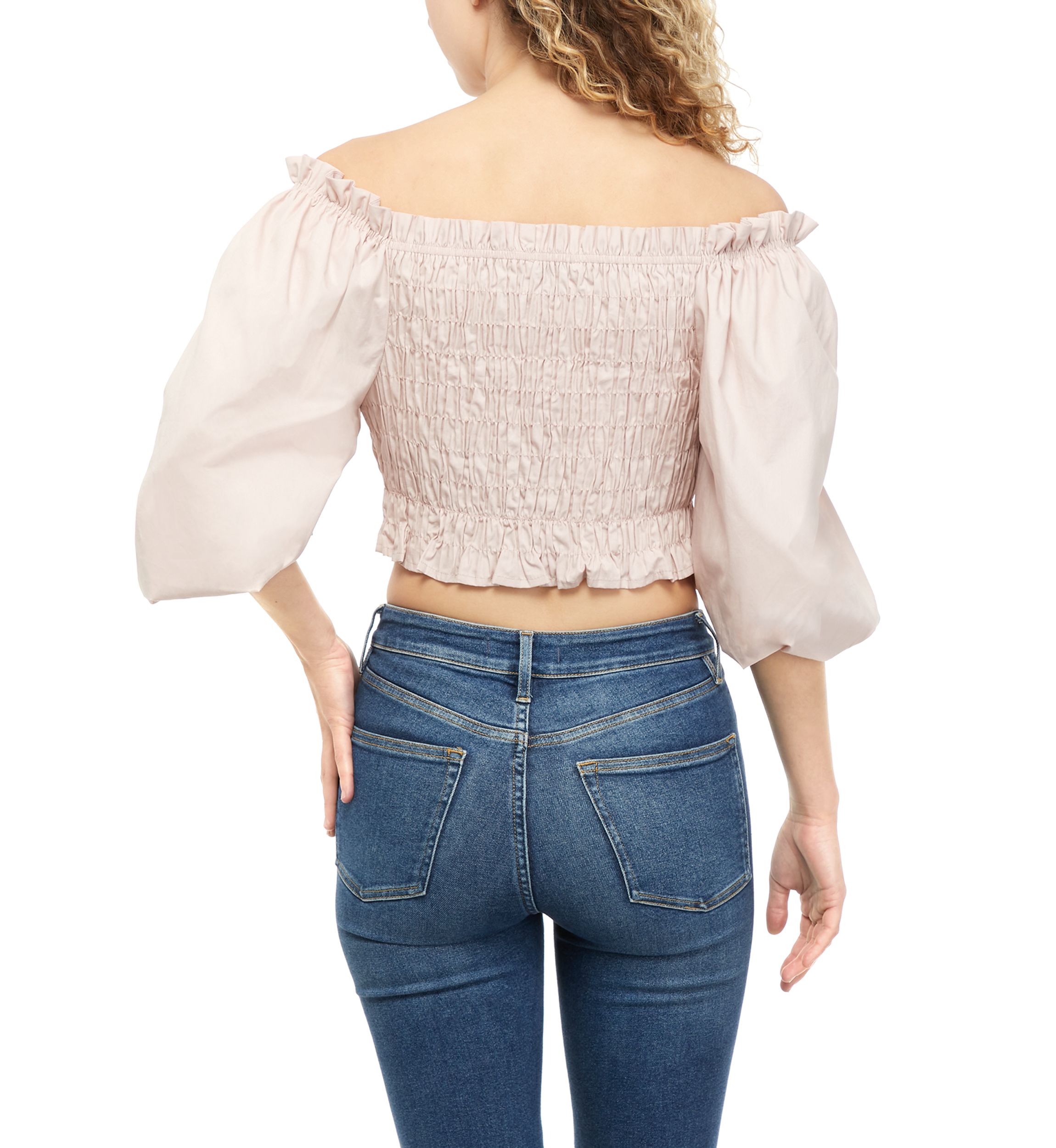 Juniors 3/4 Sleeve Smocked Off the Shoulder Top