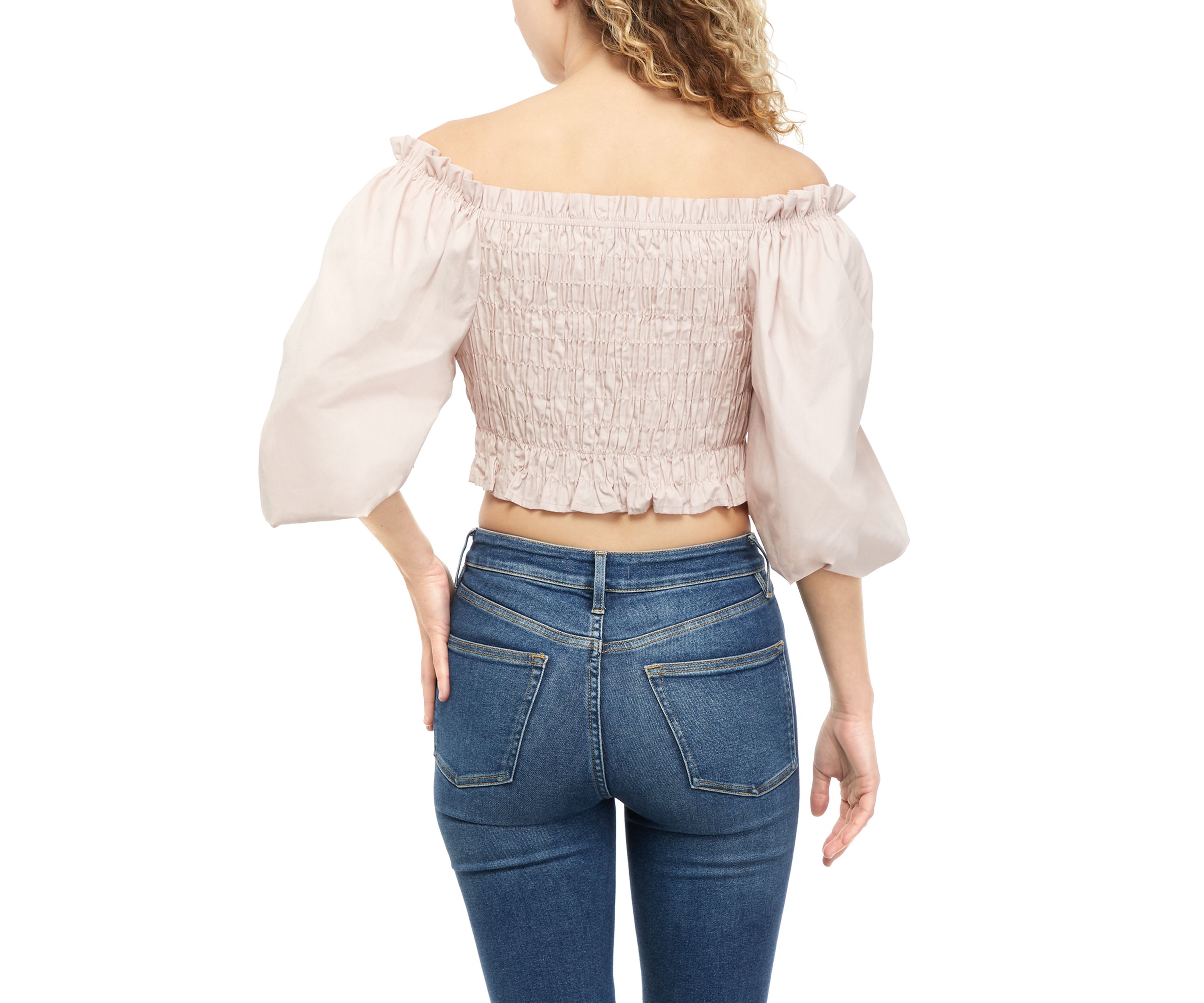 Juniors 3/4 Sleeve Smocked Off the Shoulder Top