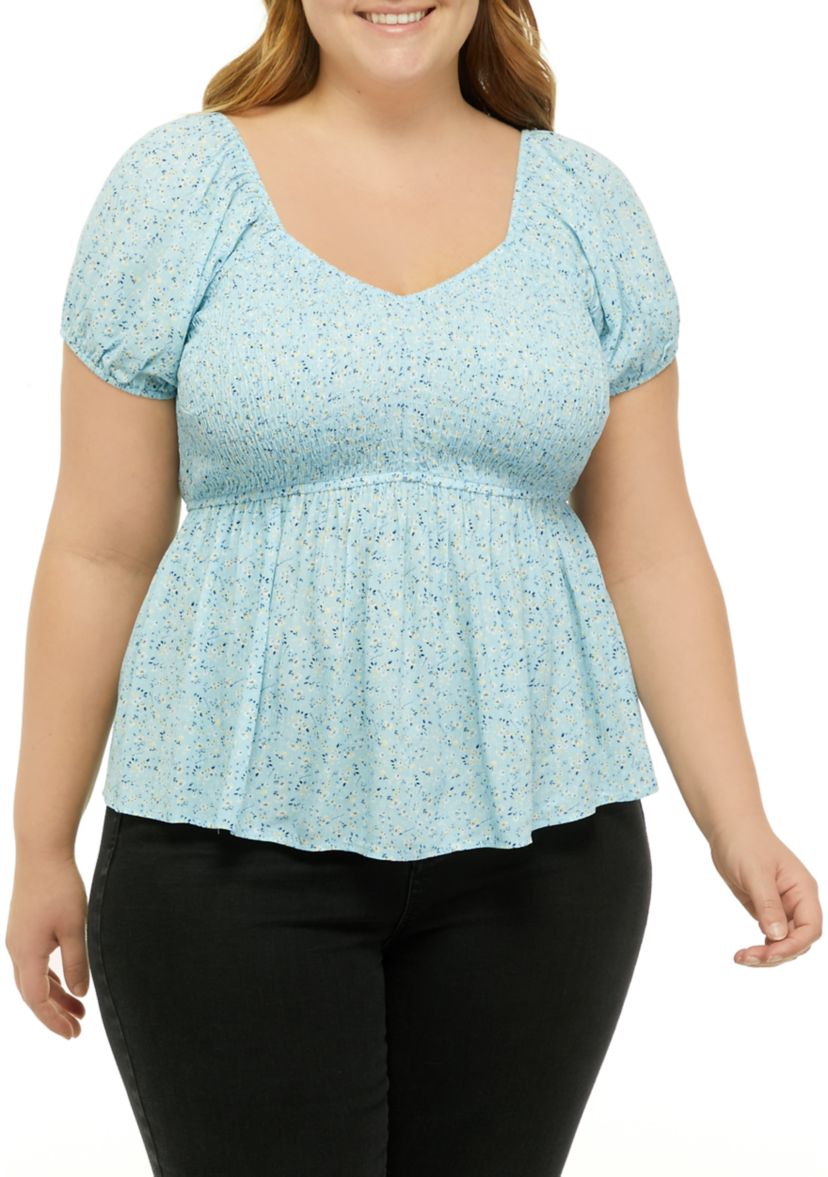 Plus Size Short Sleeve Smocked Peplum Top 