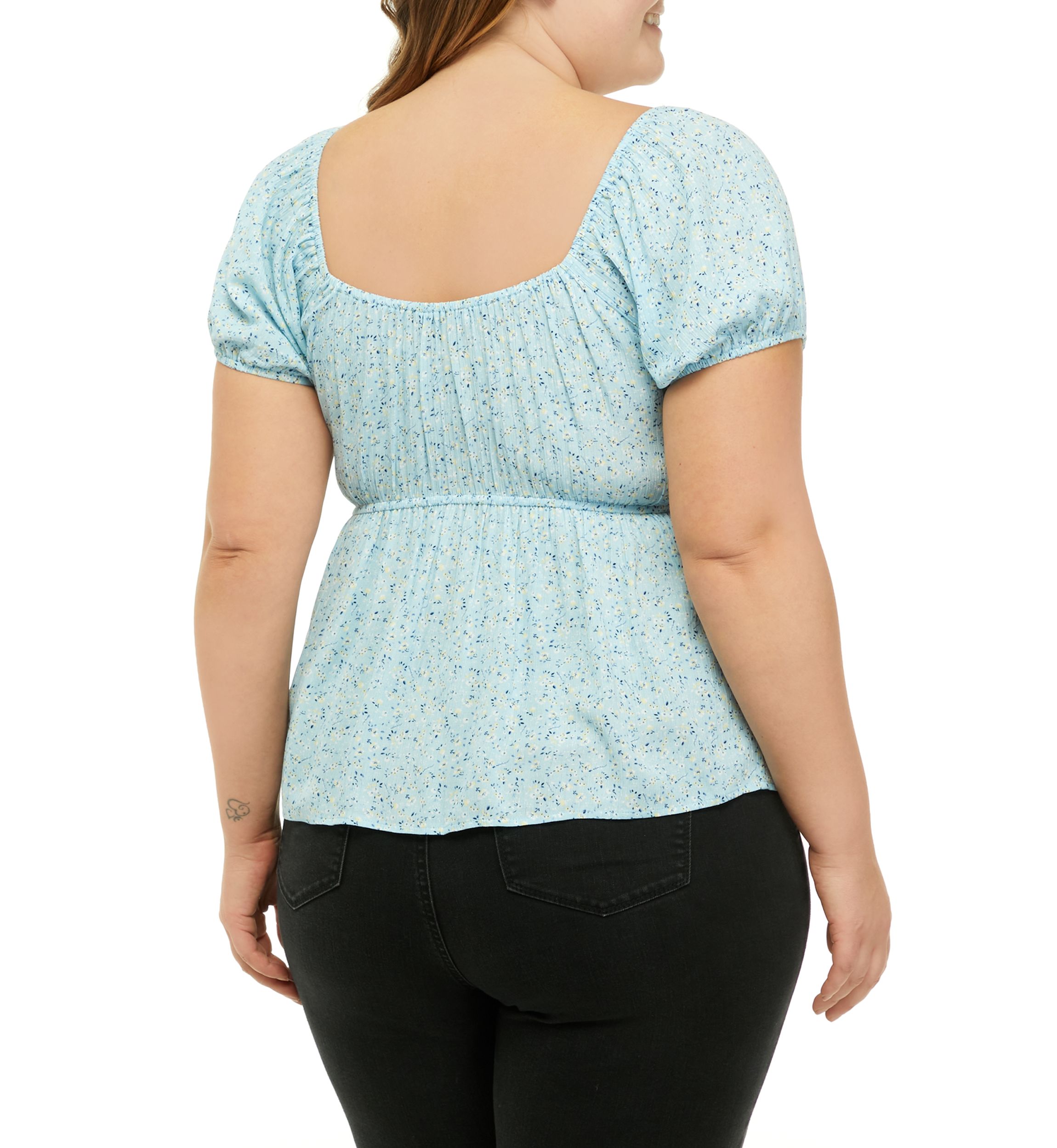 Plus Size Short Sleeve Smocked Peplum Top 