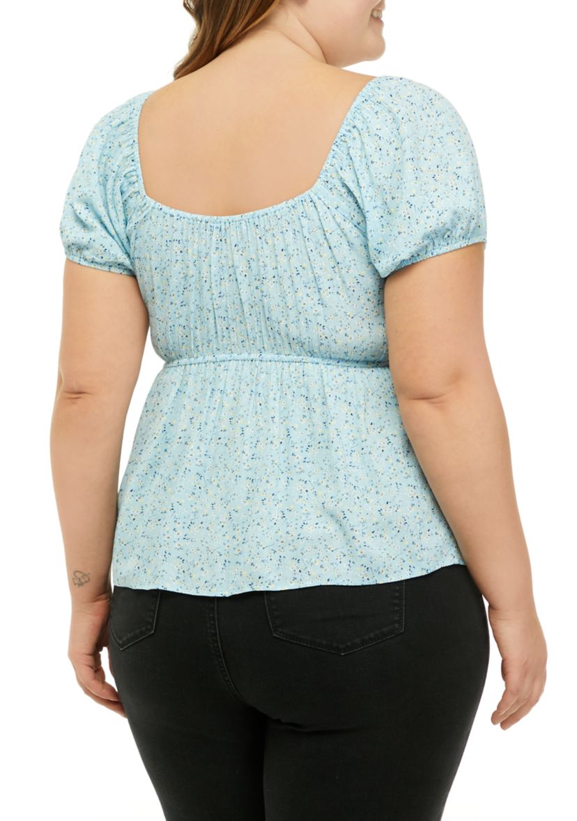 Plus Size Short Sleeve Smocked Peplum Top 