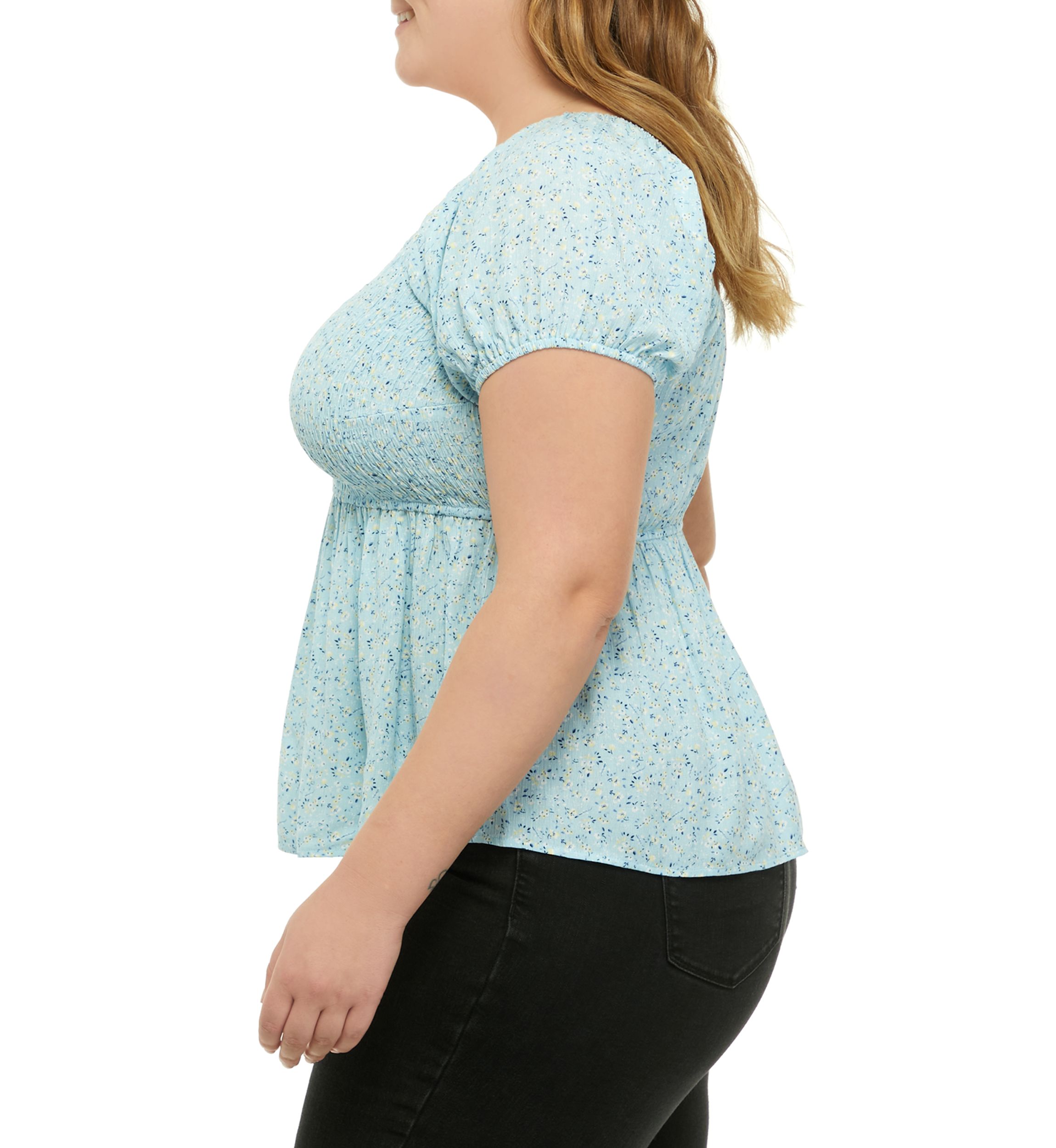 Plus Size Short Sleeve Smocked Peplum Top 