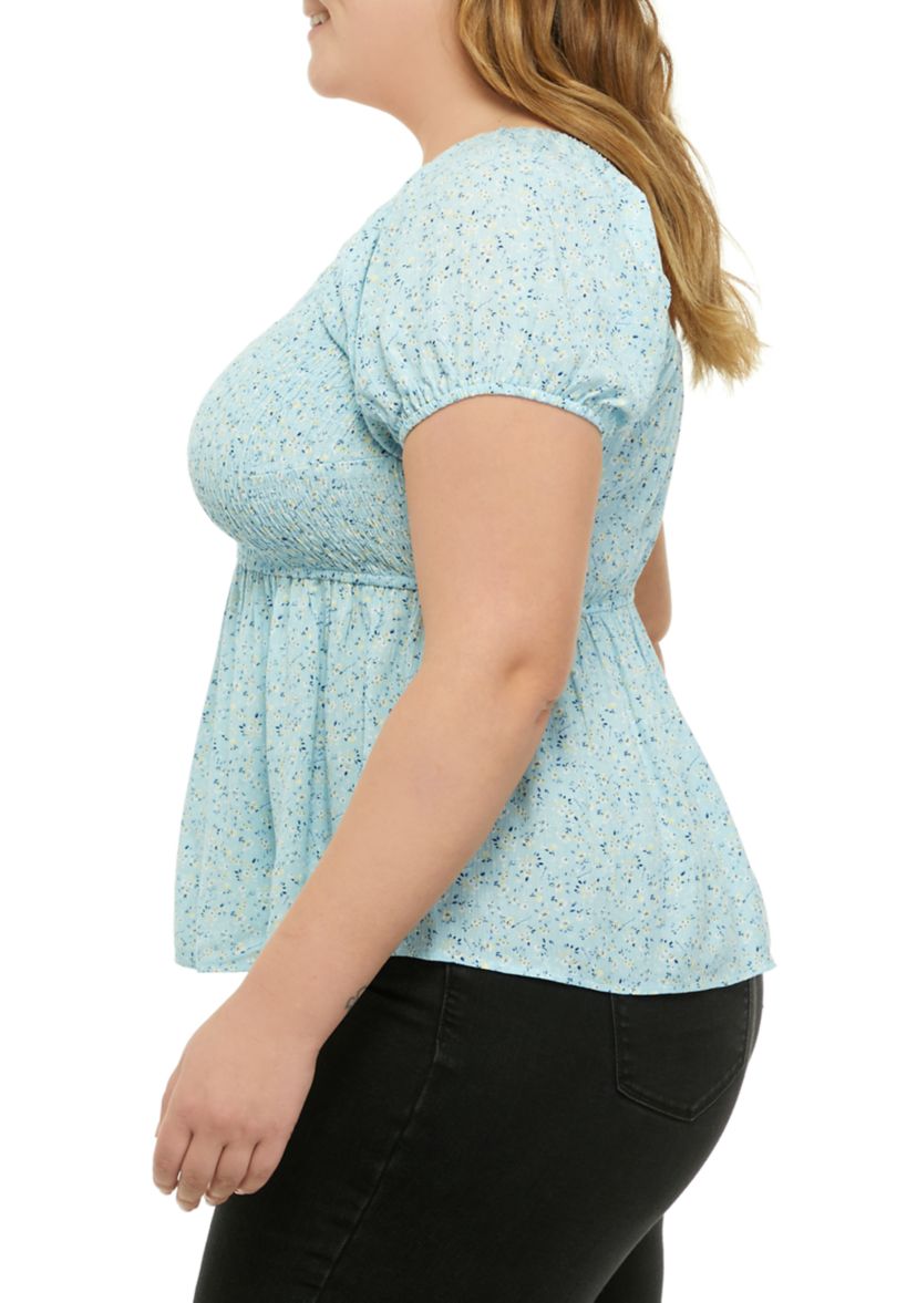Plus Size Short Sleeve Smocked Peplum Top 