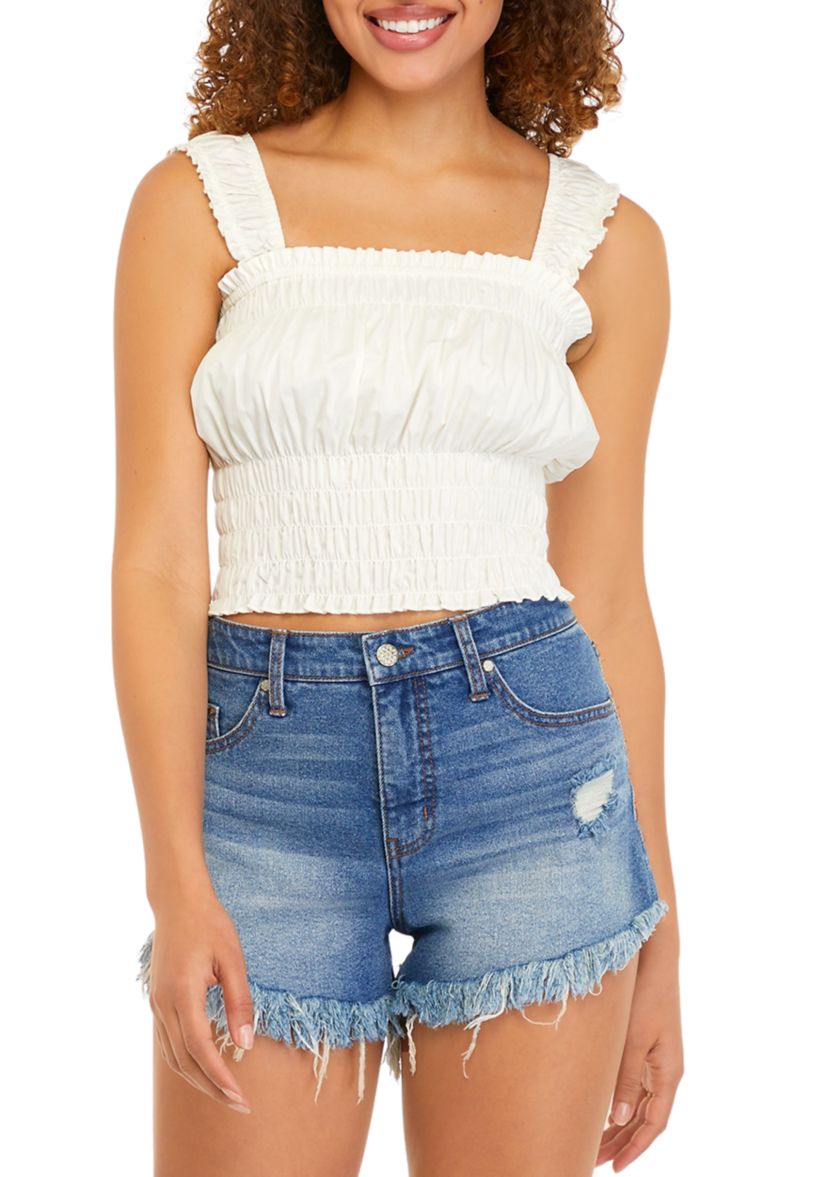 Juniors Sleeveless Smocked Neck Top