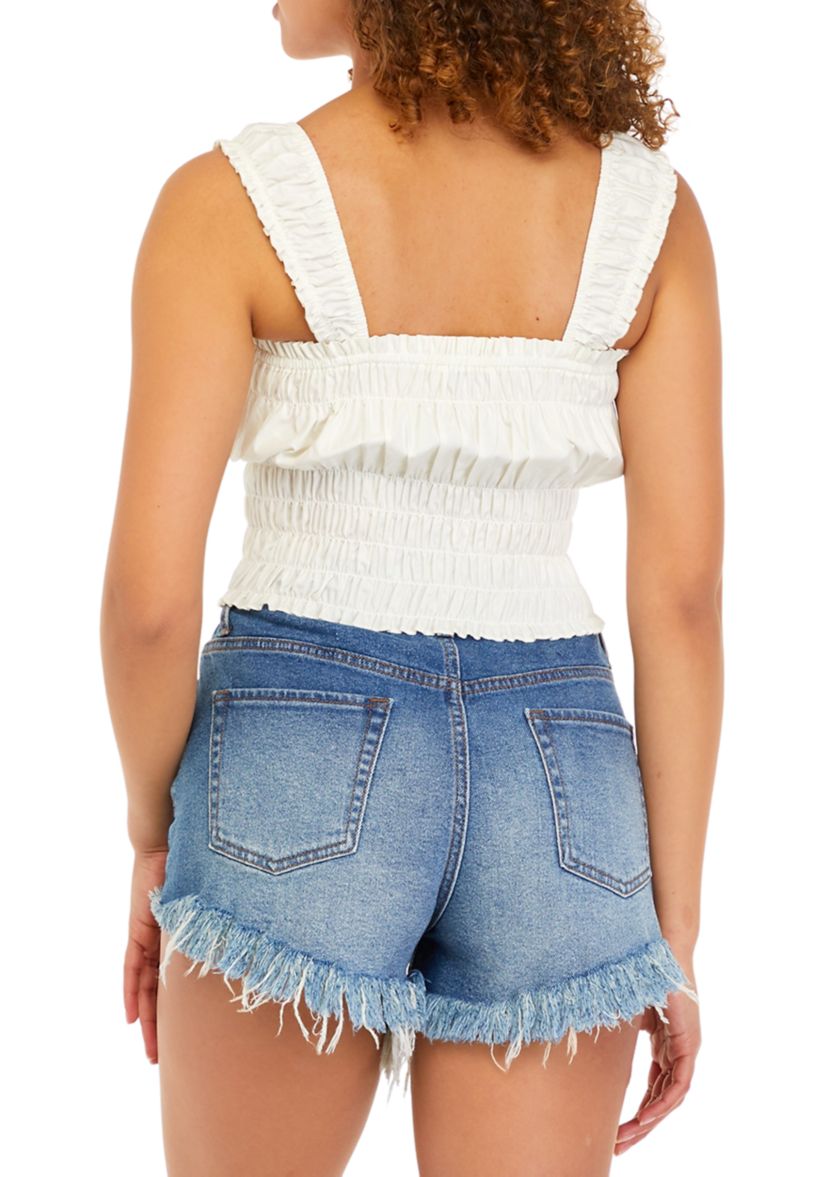 Juniors Sleeveless Smocked Neck Top