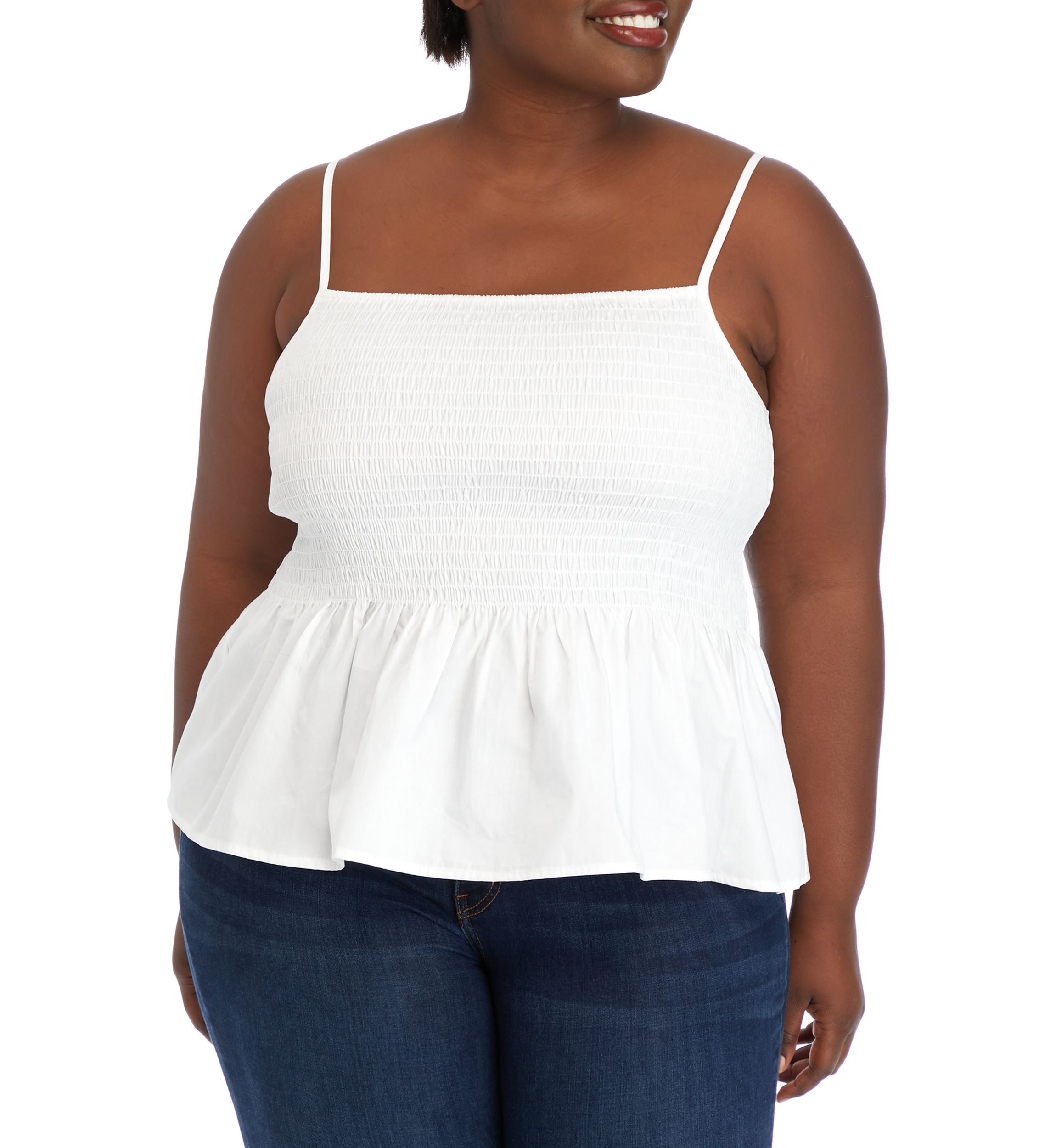 Plus Size Sleeveless Smocked Peplum Top 
