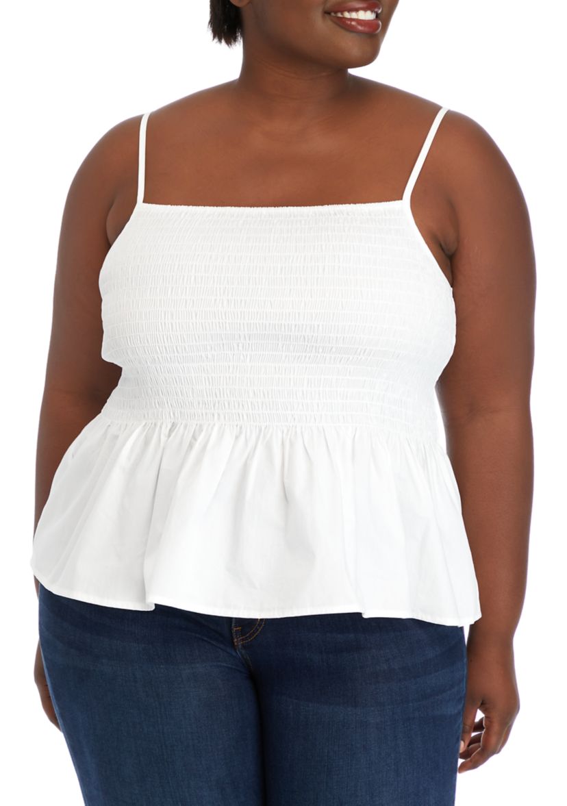 Plus Size Sleeveless Smocked Peplum Top 