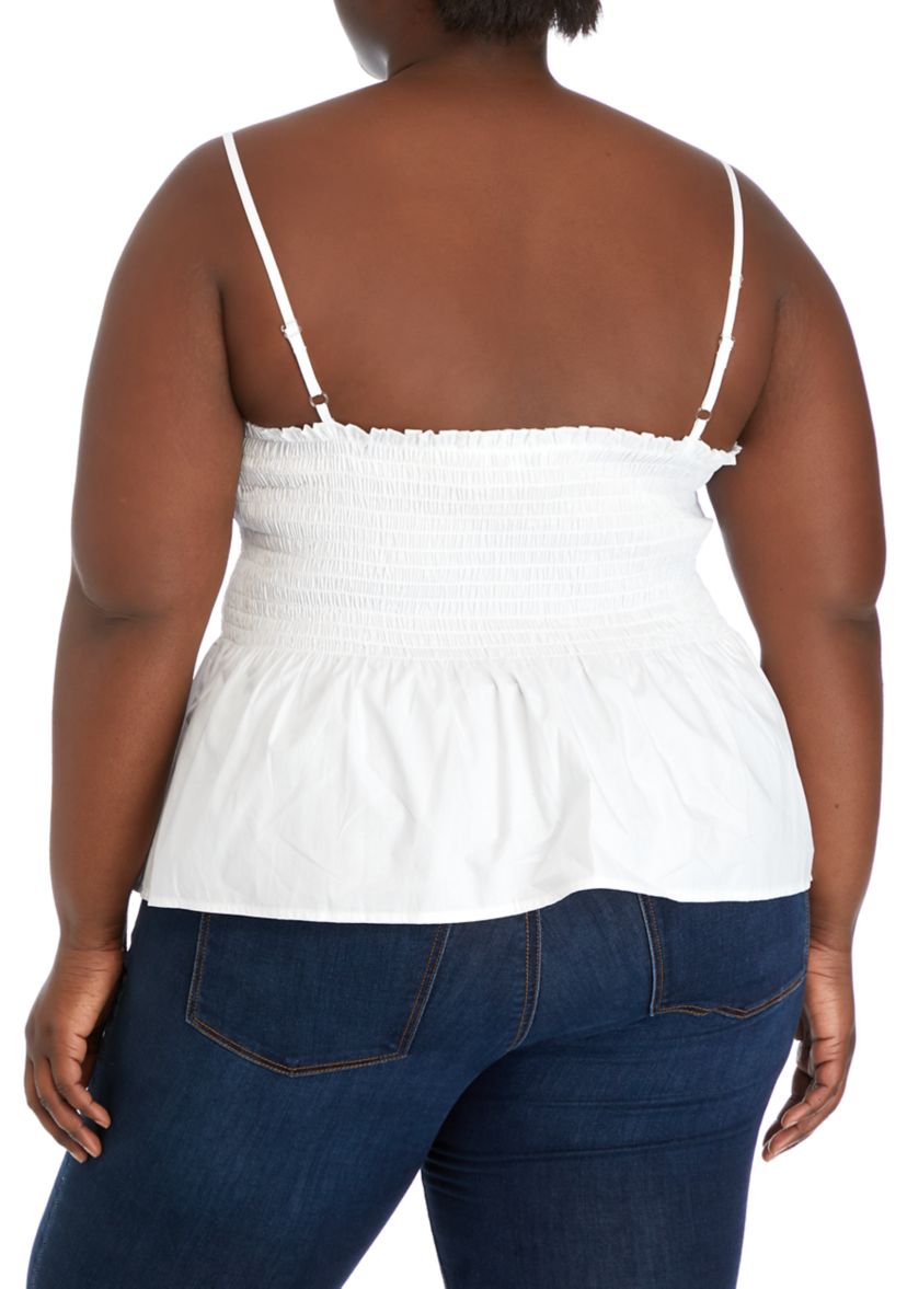 Plus Size Sleeveless Smocked Peplum Top 