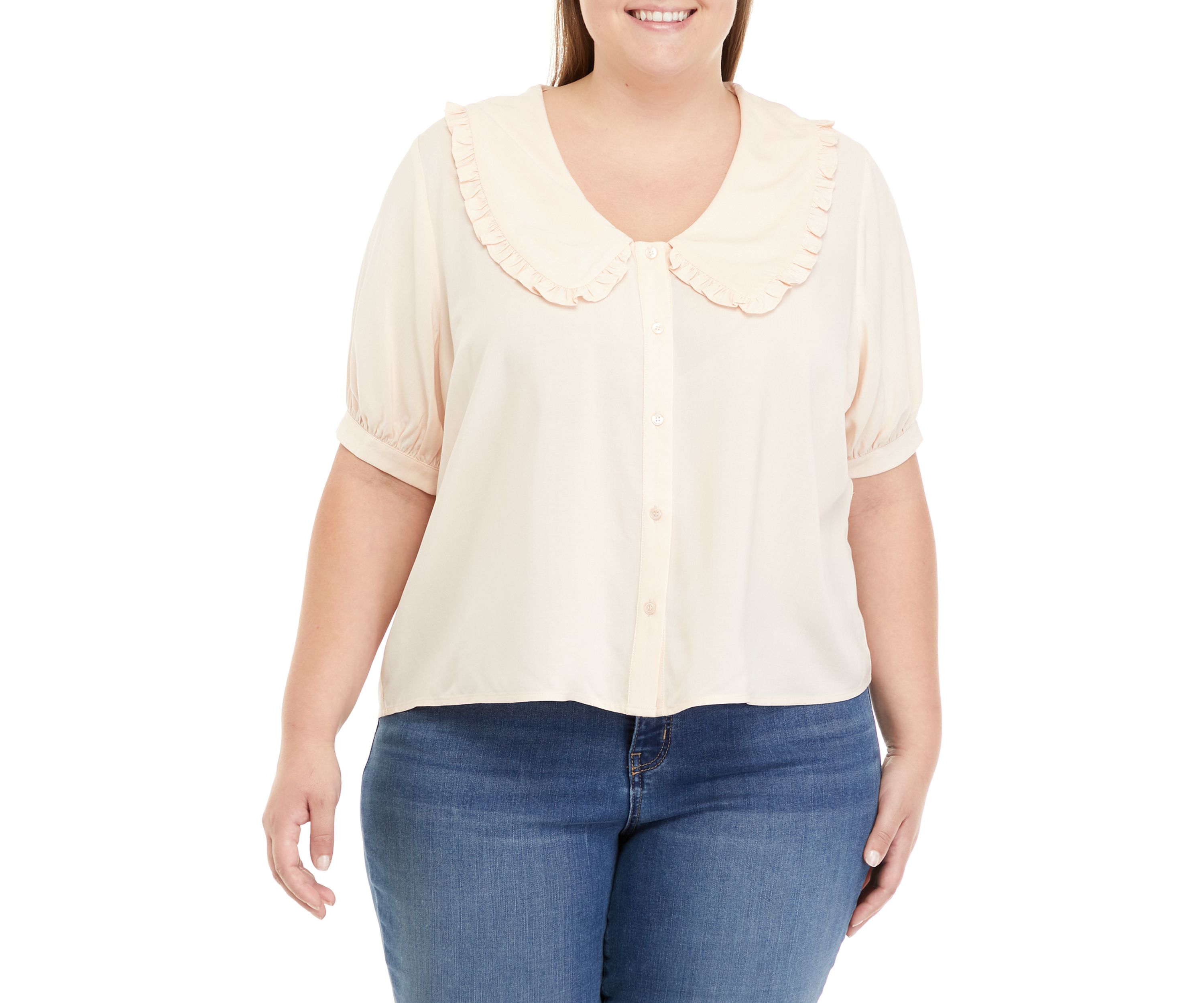 Plus Size Collared Button Front Top