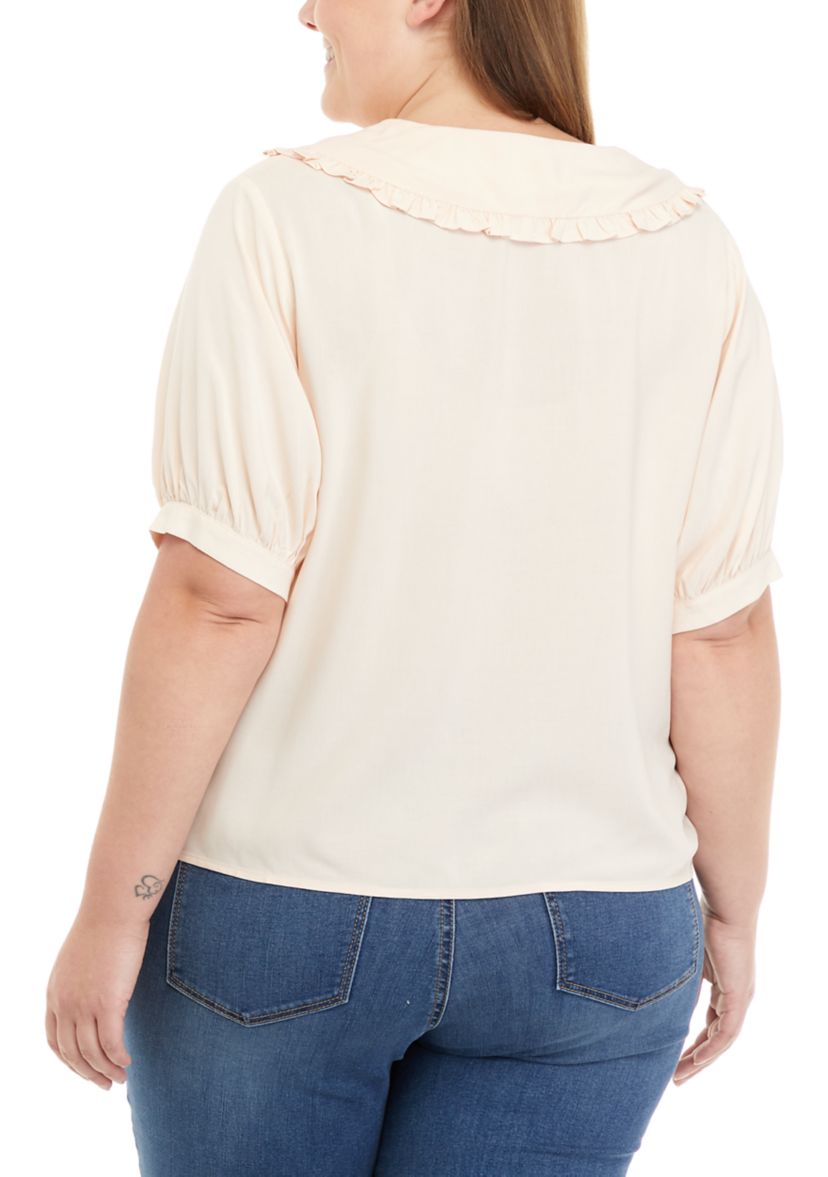 Plus Size Collared Button Front Top