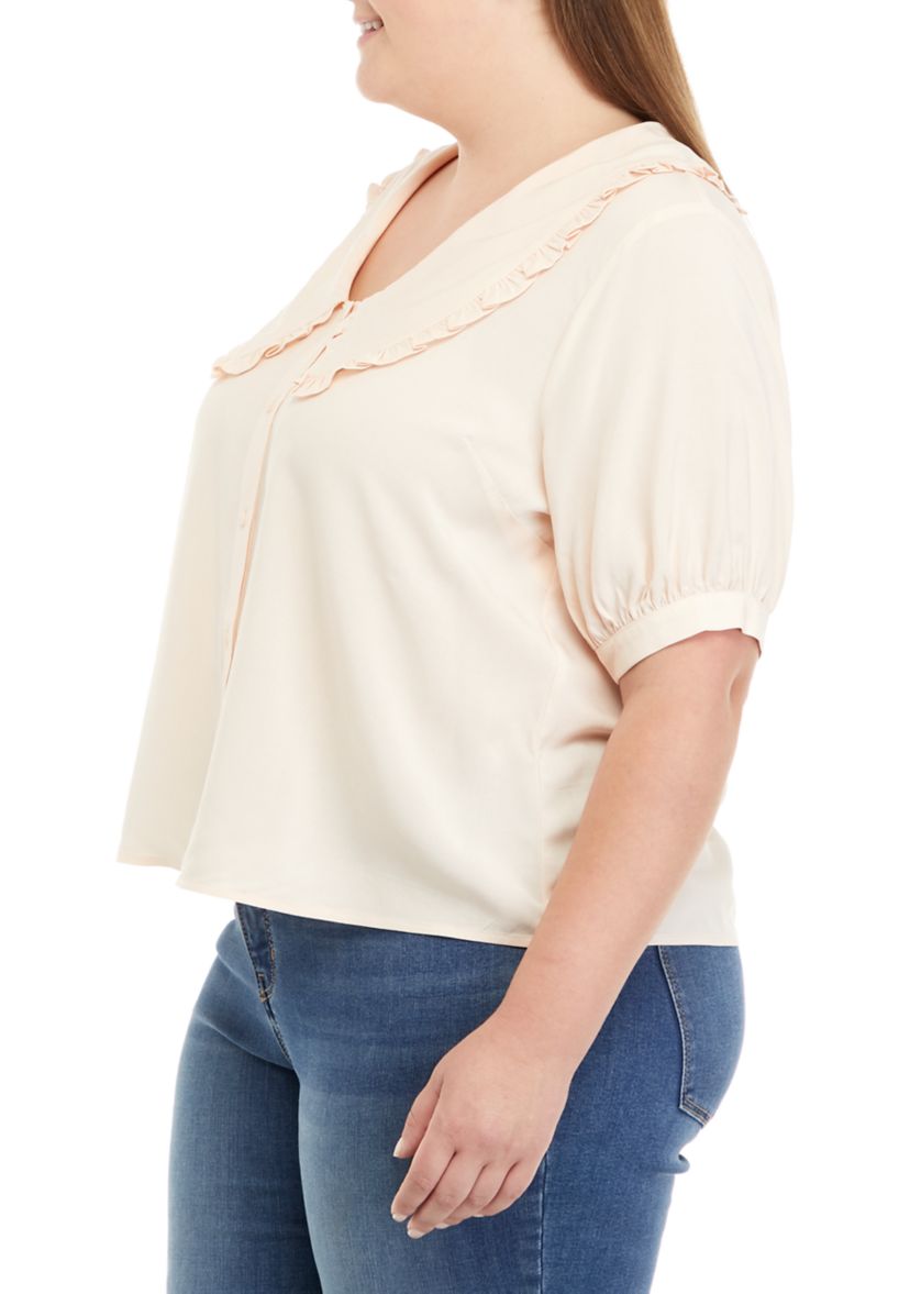 Plus Size Collared Button Front Top