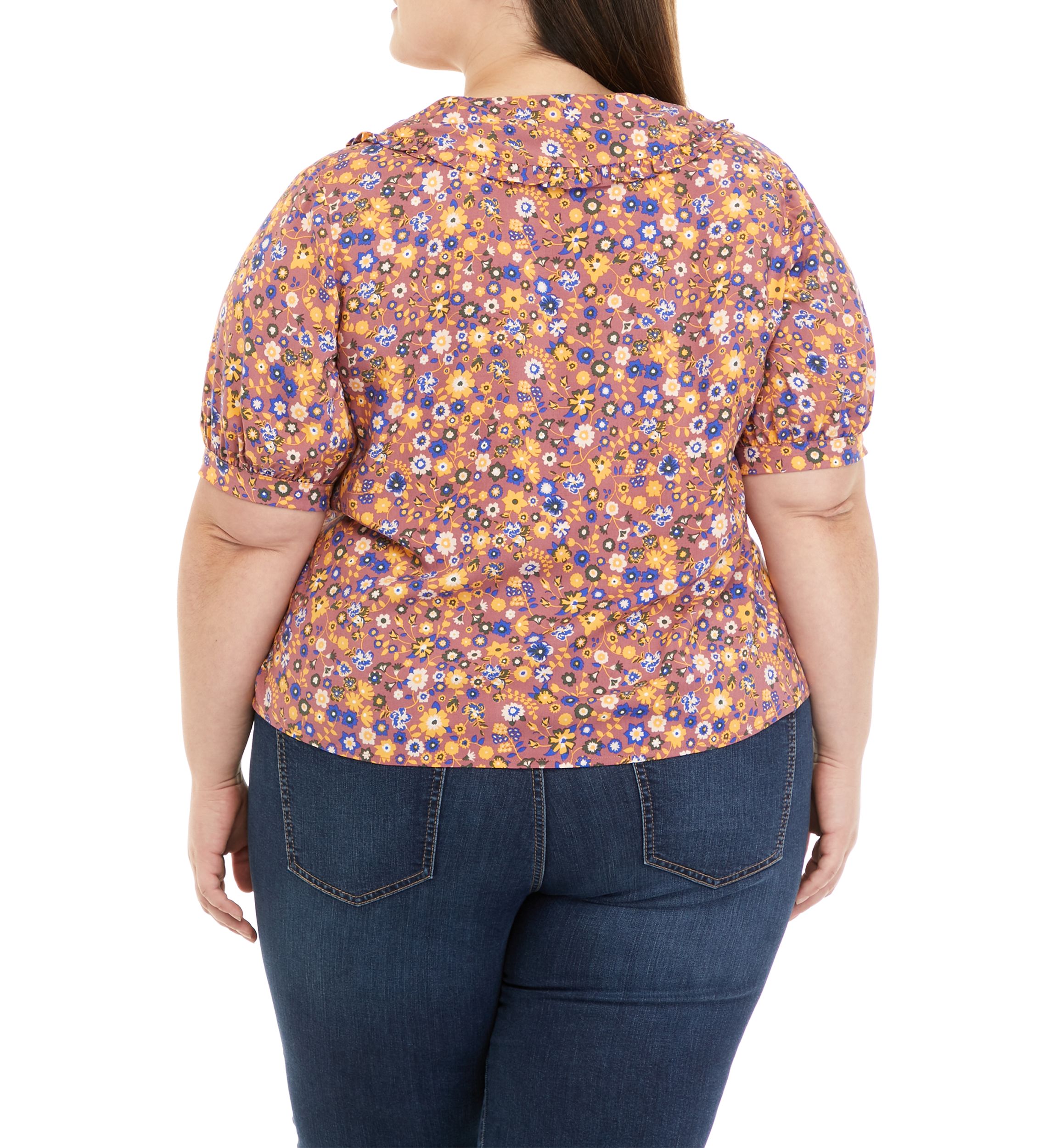 Plus Size Collared Button Front Top