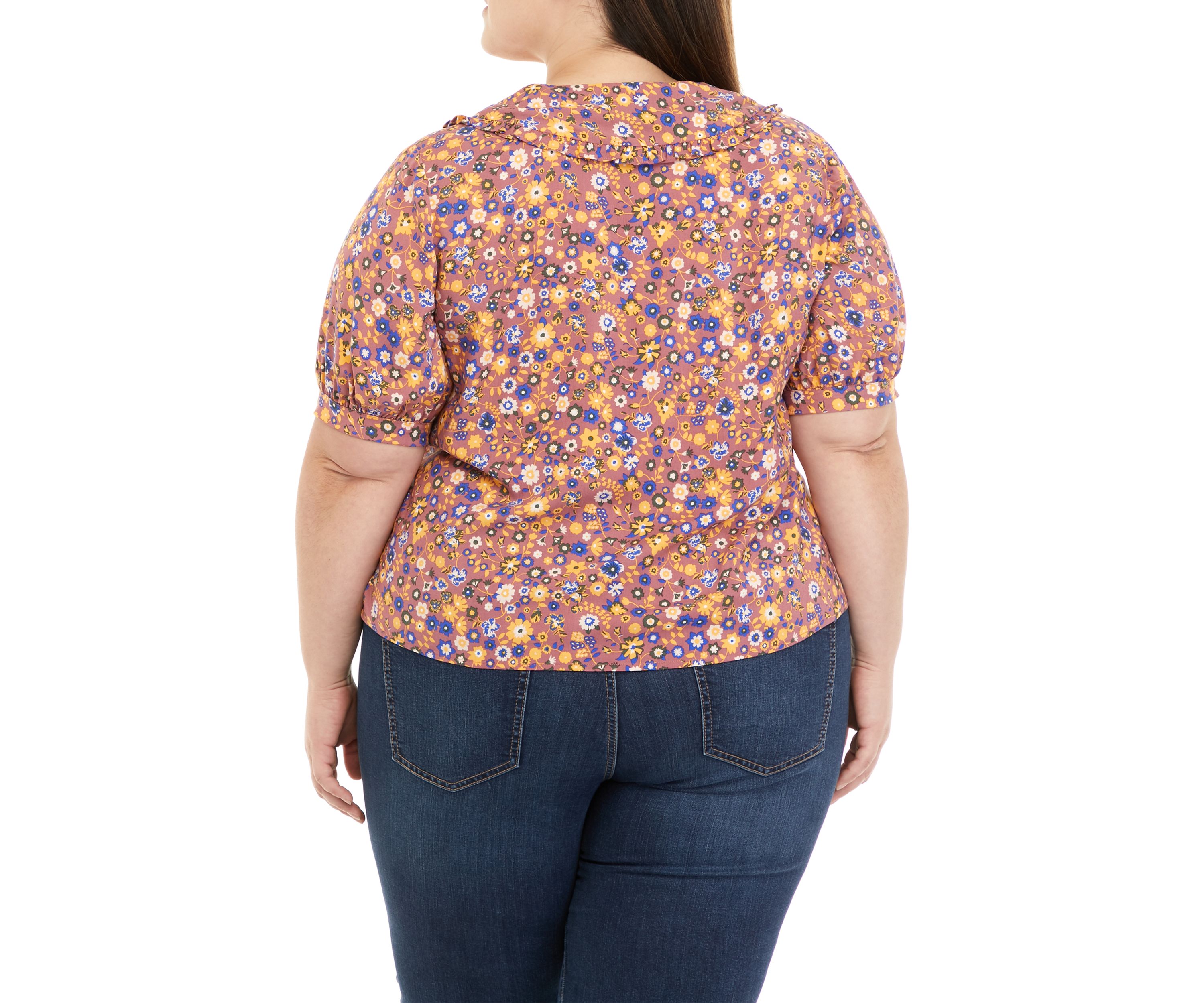 Plus Size Collared Button Front Top