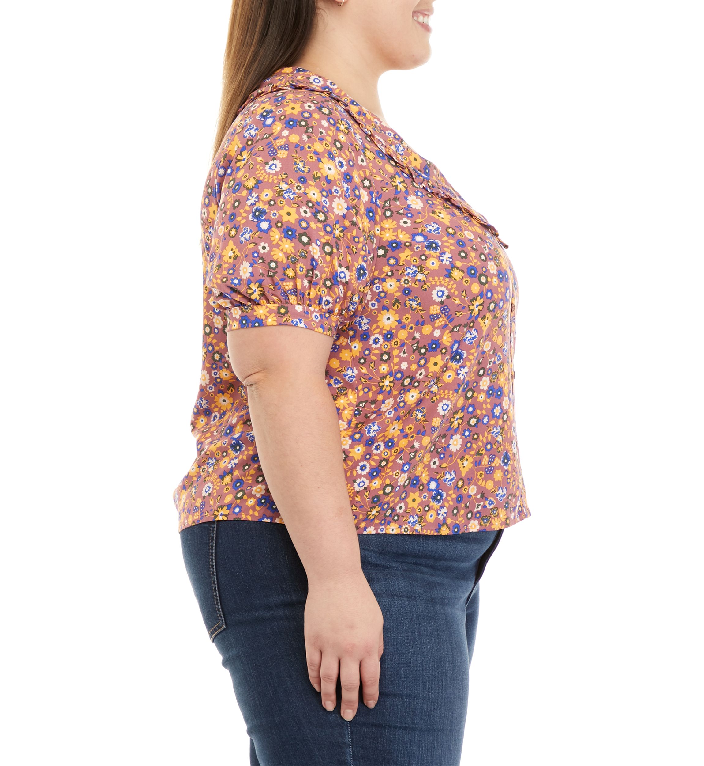 Plus Size Collared Button Front Top