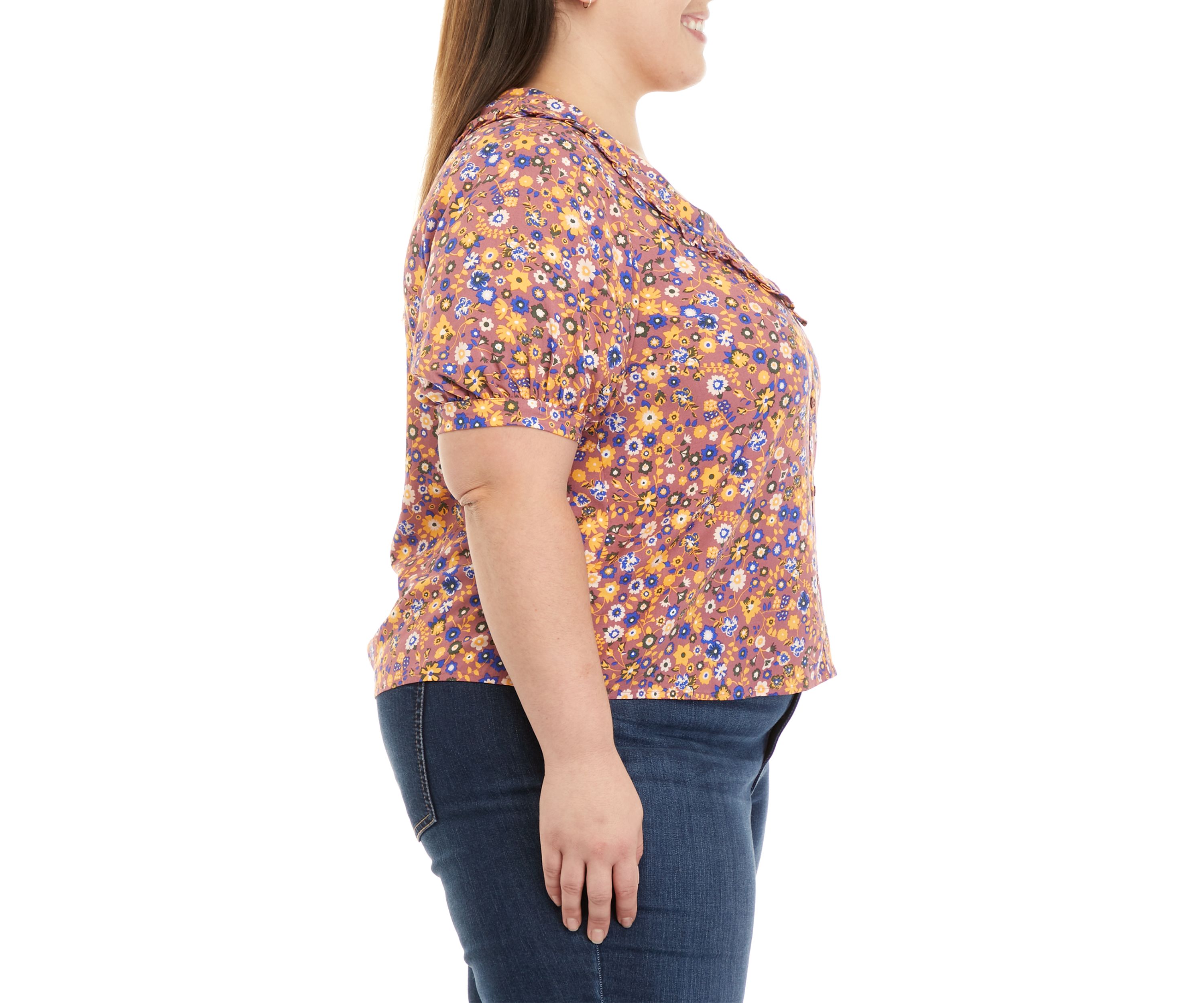 Plus Size Collared Button Front Top