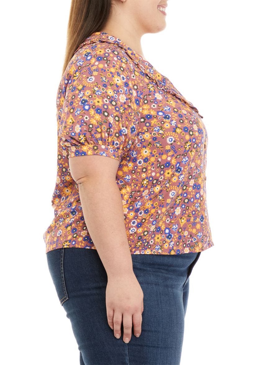 Plus Size Collared Button Front Top
