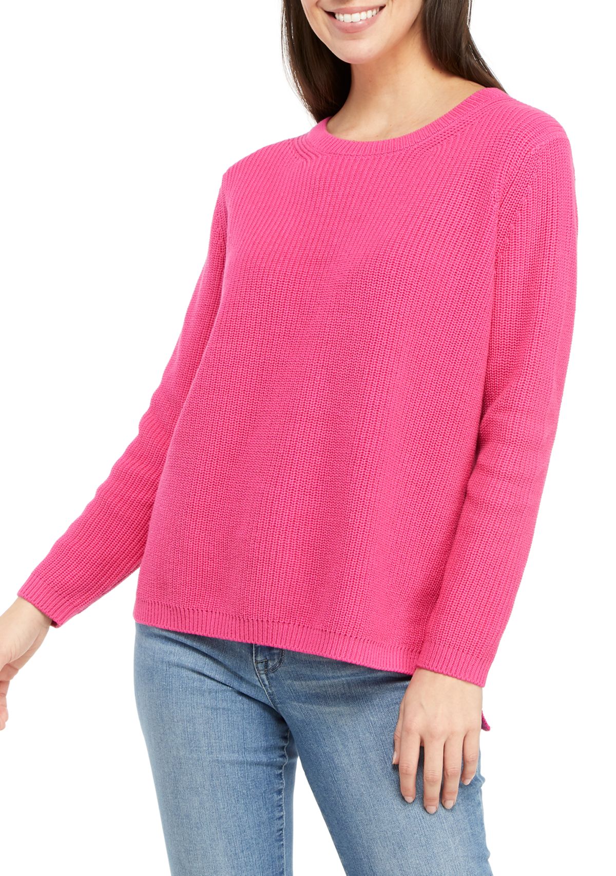 Womens Long Sleeve Shaker Stitch Sweater 