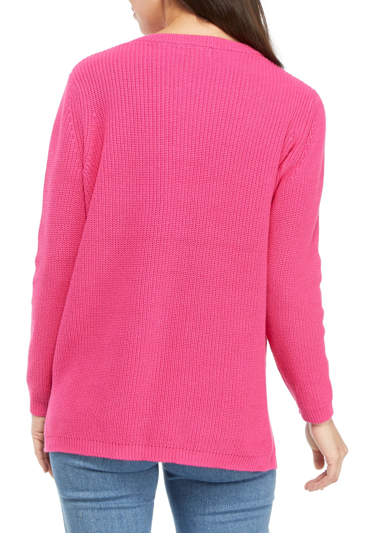 Womens Long Sleeve Shaker Stitch Sweater 