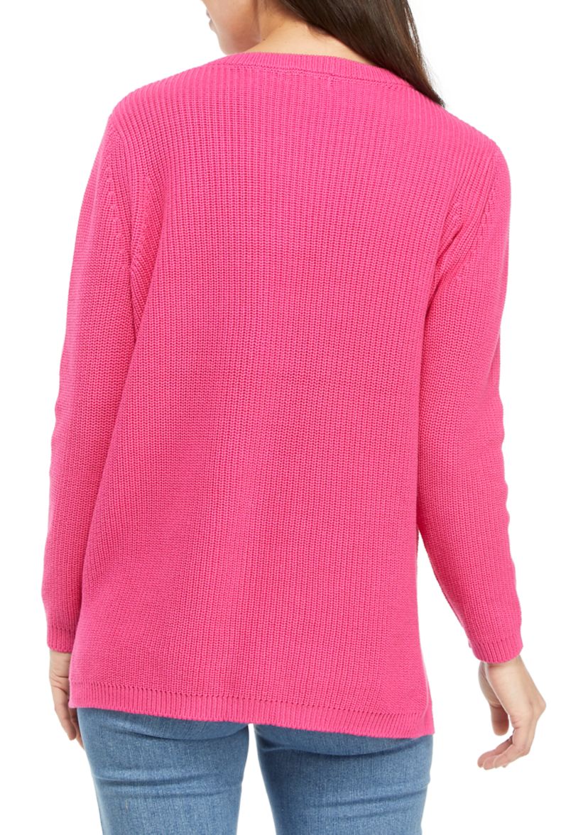 Womens Long Sleeve Shaker Stitch Sweater 