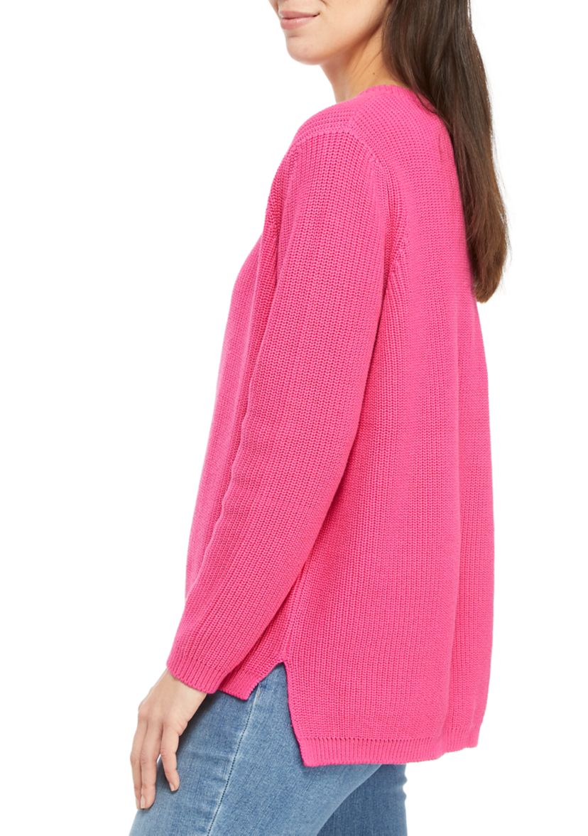 Womens Long Sleeve Shaker Stitch Sweater 