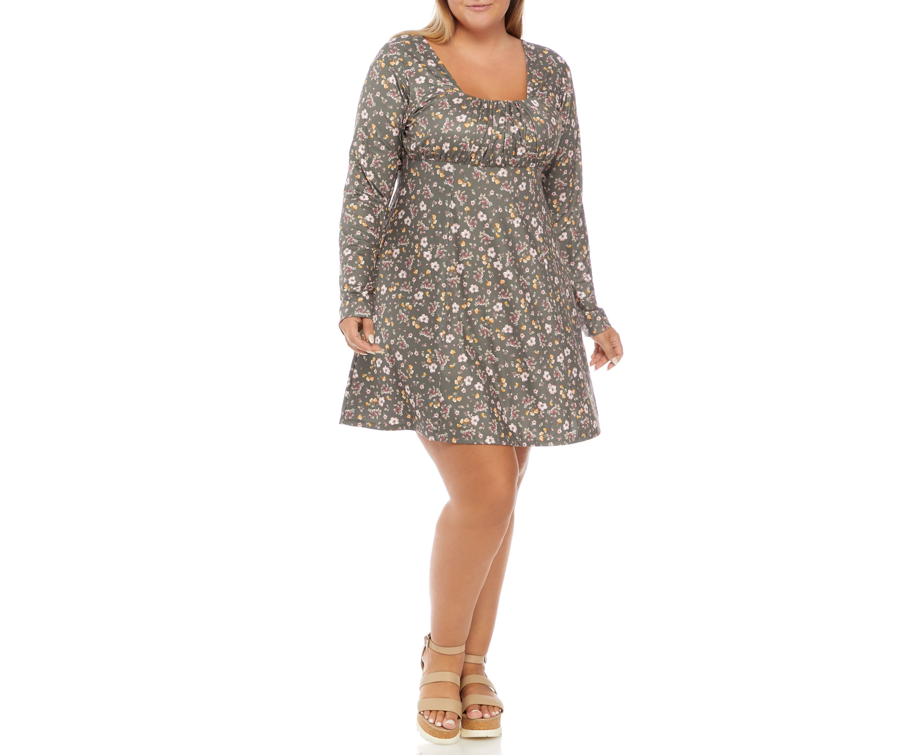 Plus Size Long Sleeve Ruched Bust Dress