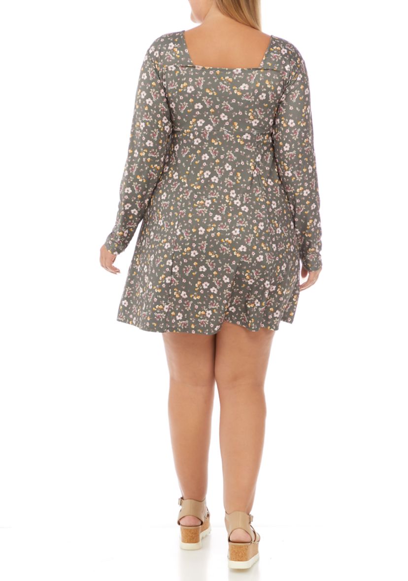 Plus Size Long Sleeve Ruched Bust Dress