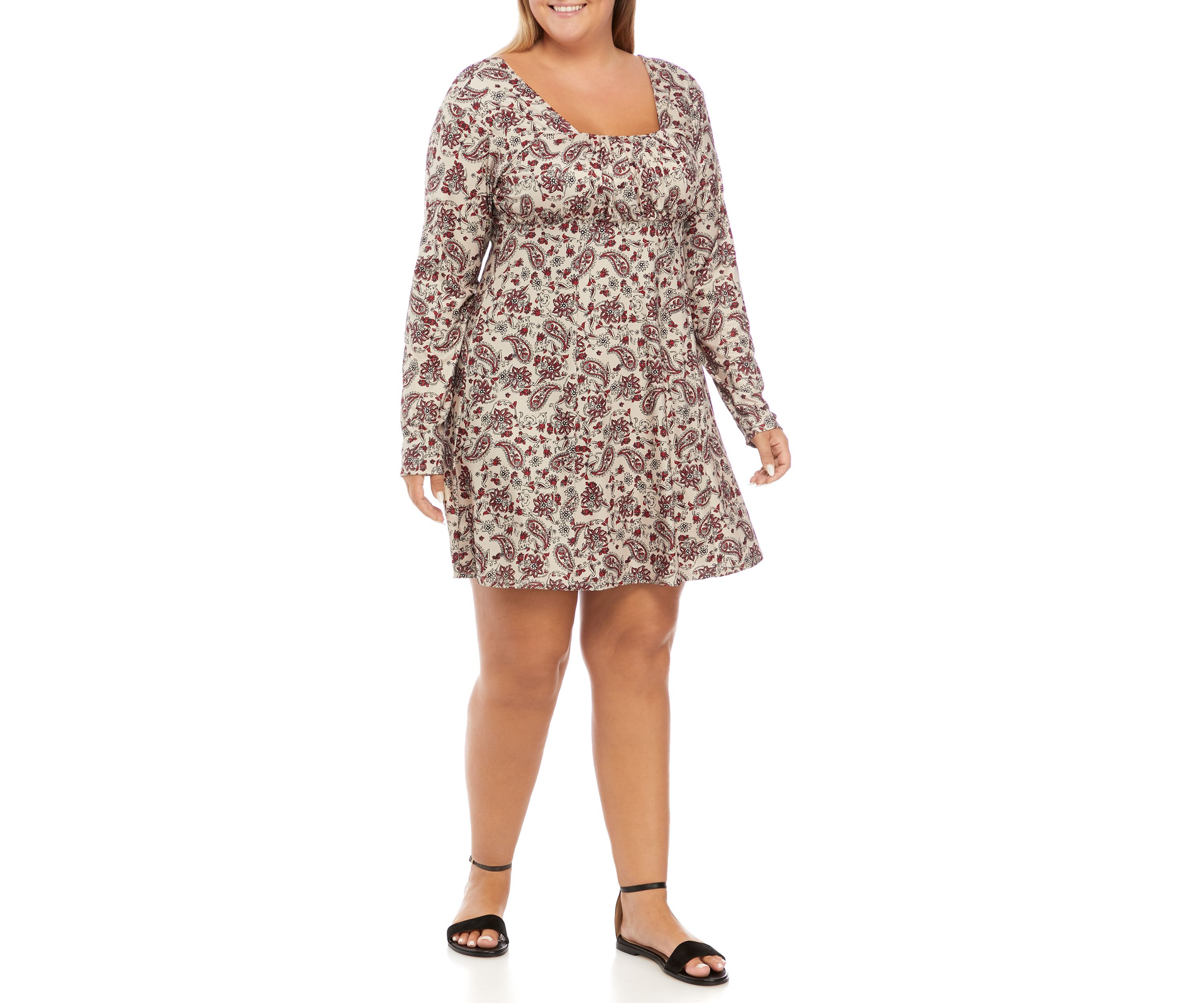 Plus Size Long Sleeve Ruched Bust Dress