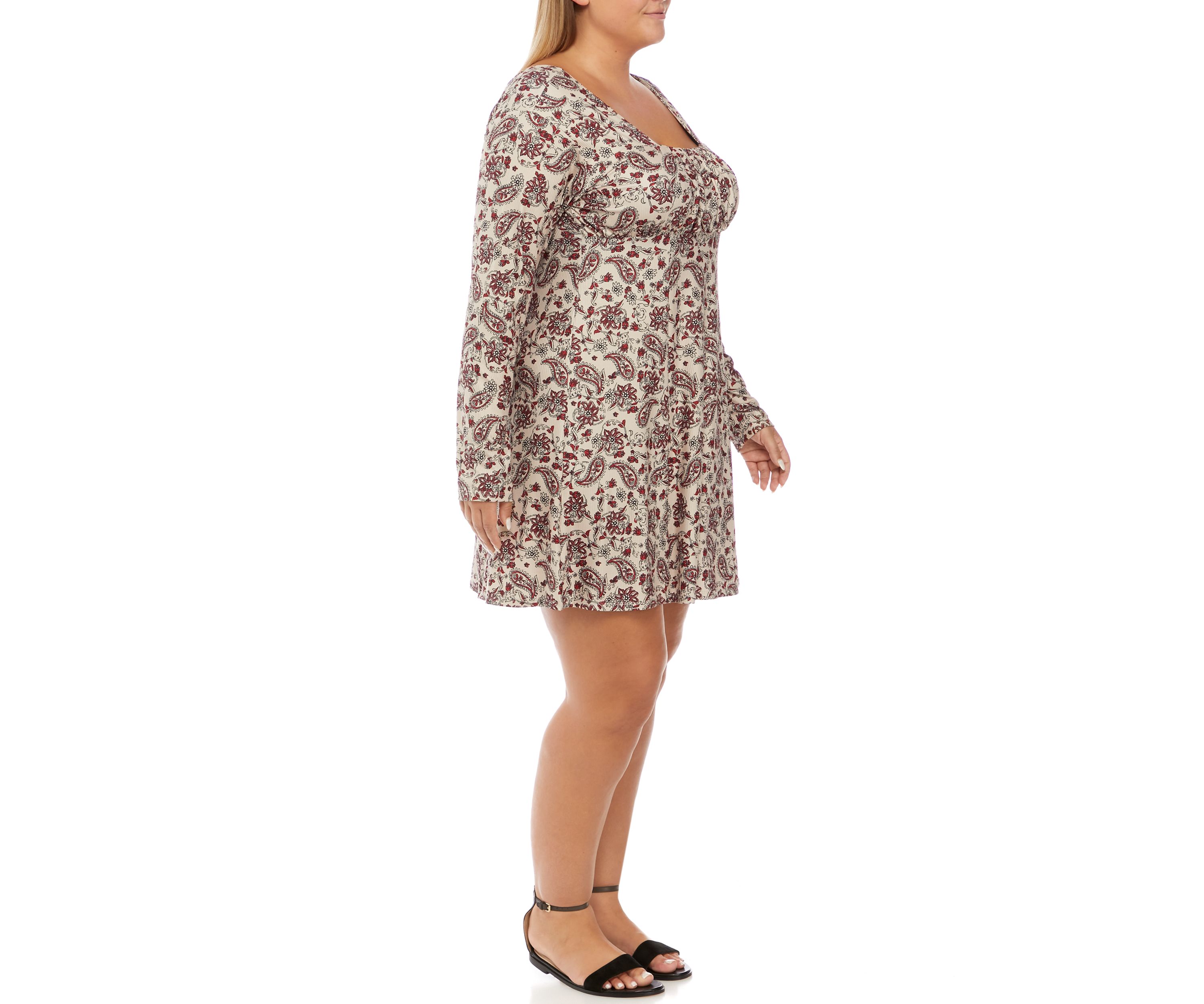 Plus Size Long Sleeve Ruched Bust Dress