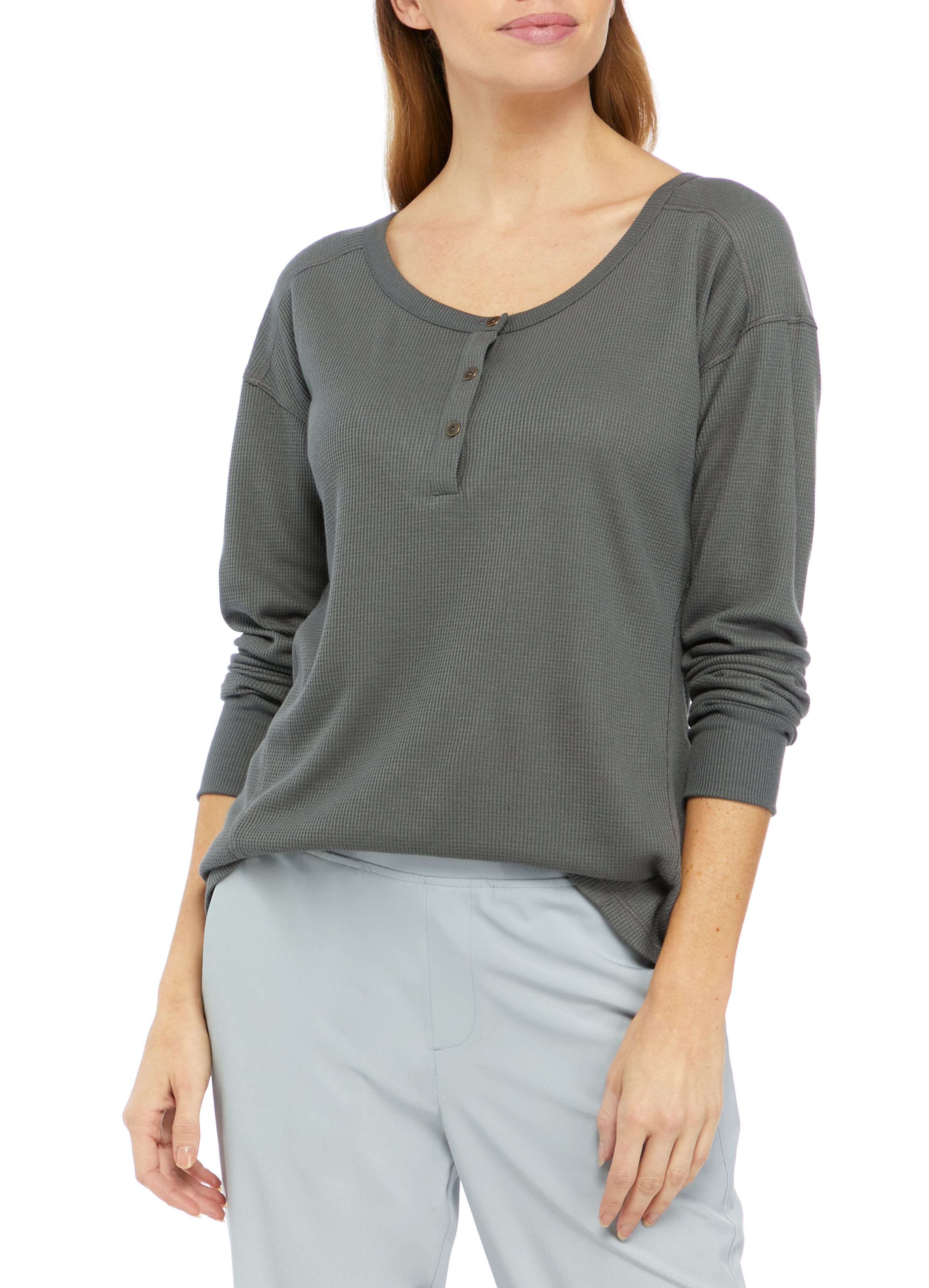 Womens Waffle Rib Knit Henley Top