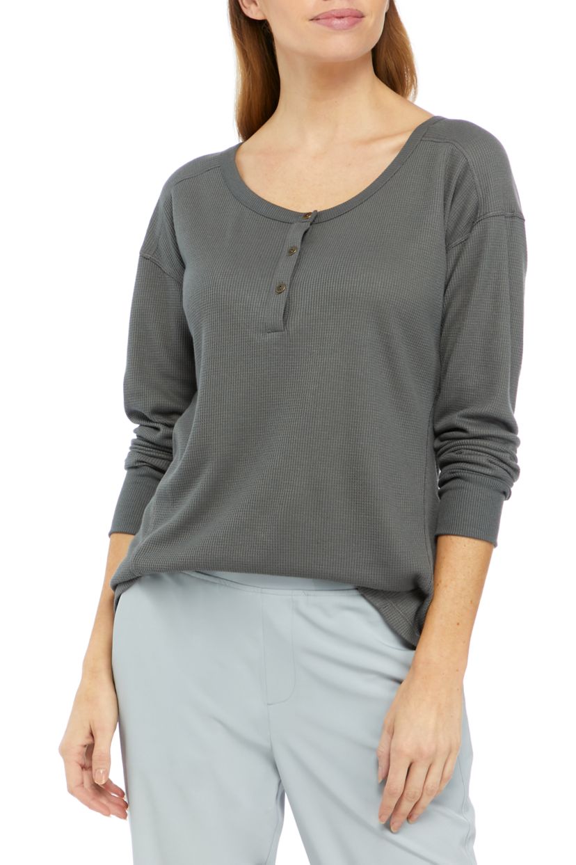Womens Waffle Rib Knit Henley Top