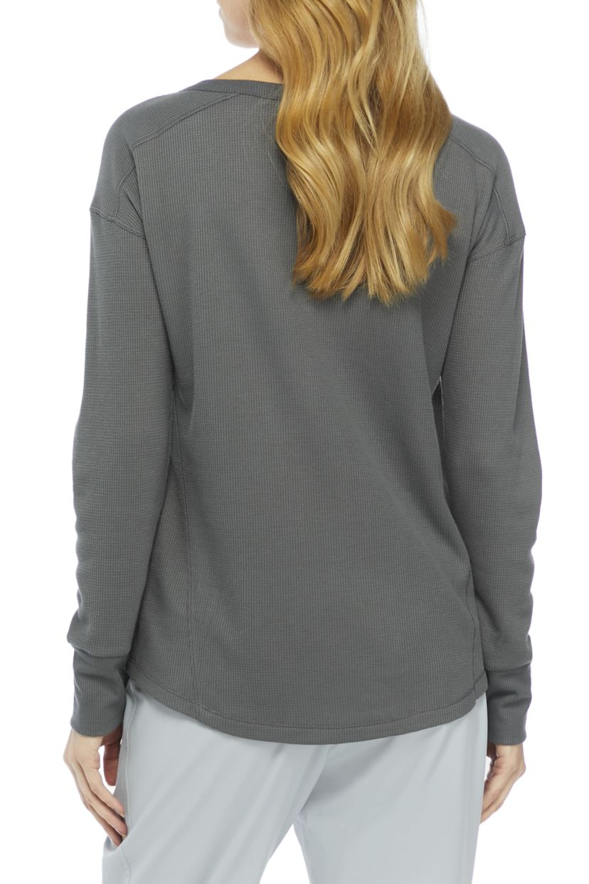Womens Waffle Rib Knit Henley Top