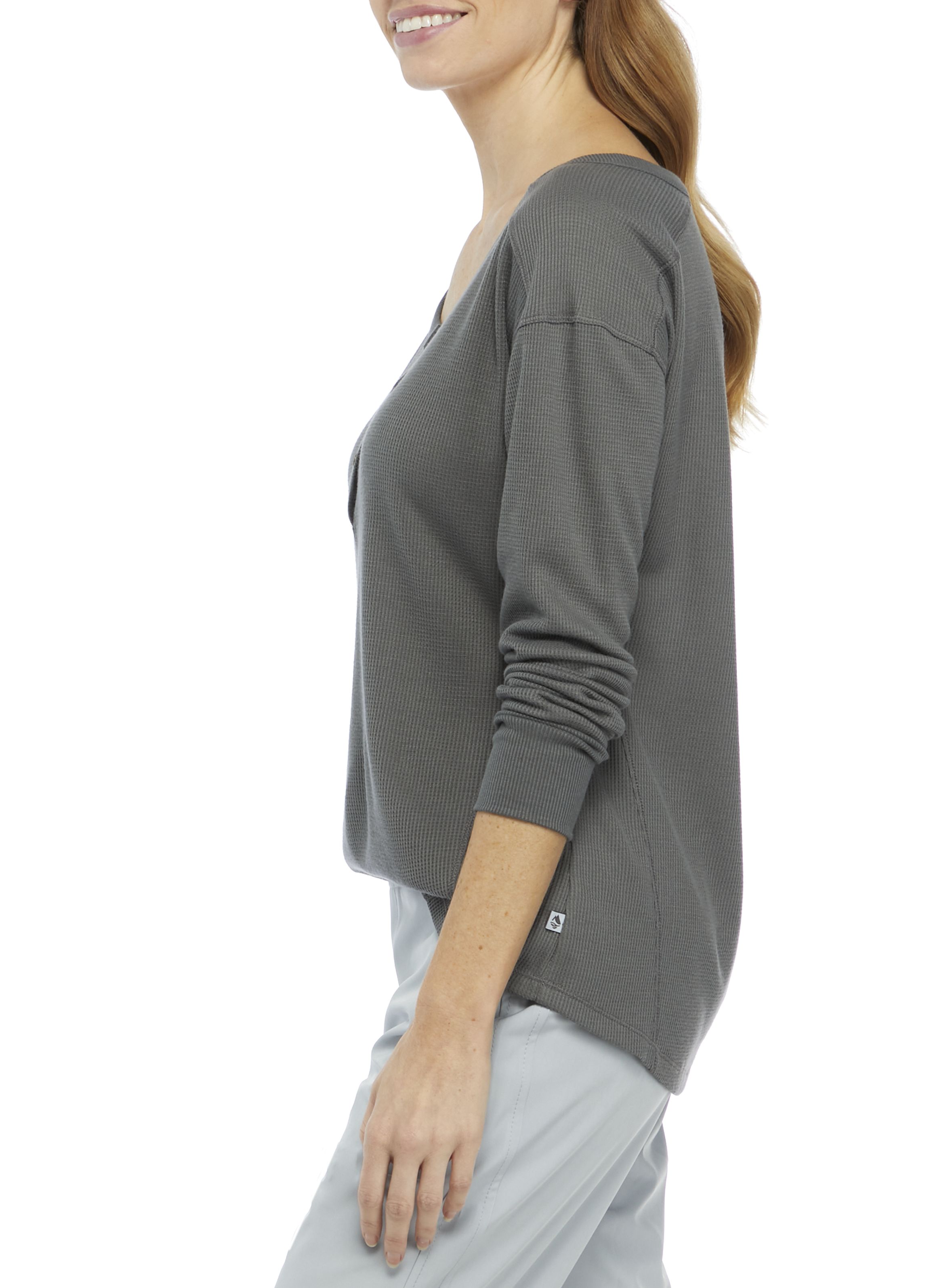 Womens Waffle Rib Knit Henley Top