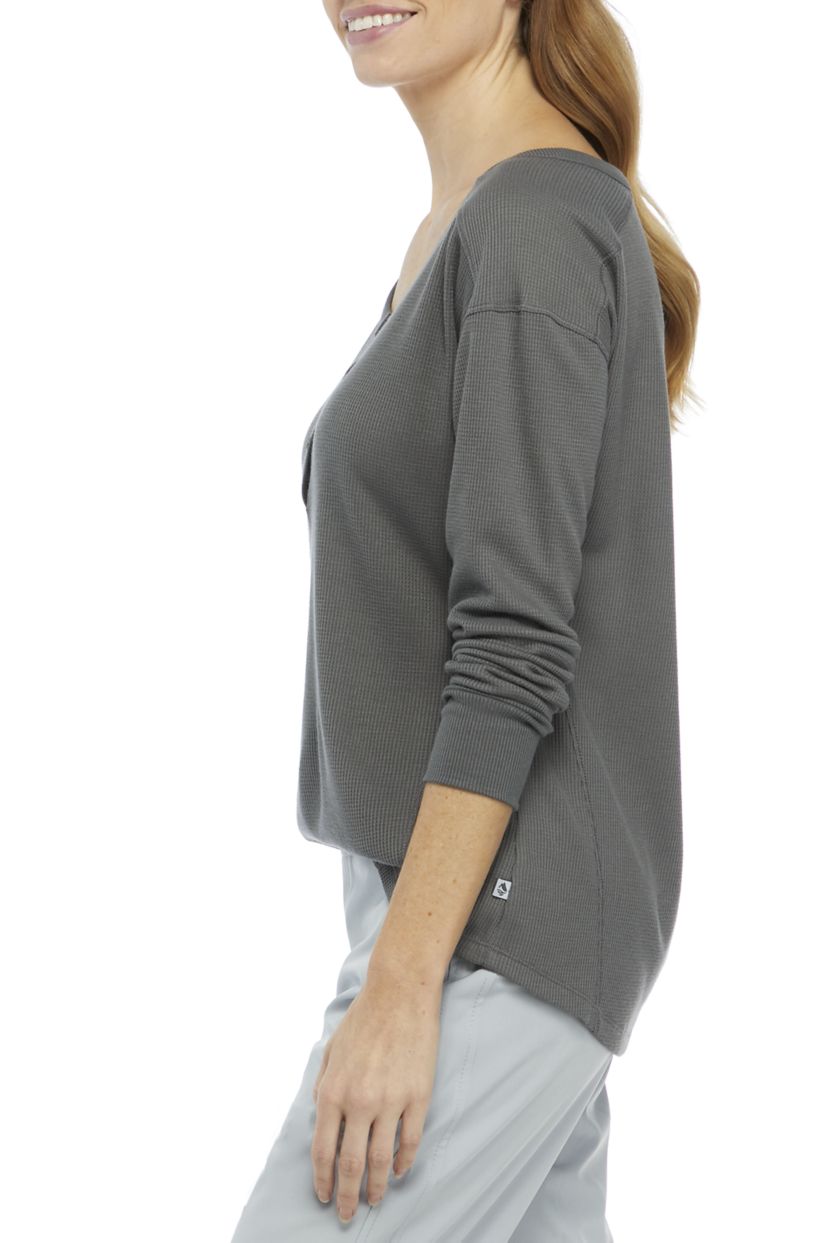 Womens Waffle Rib Knit Henley Top