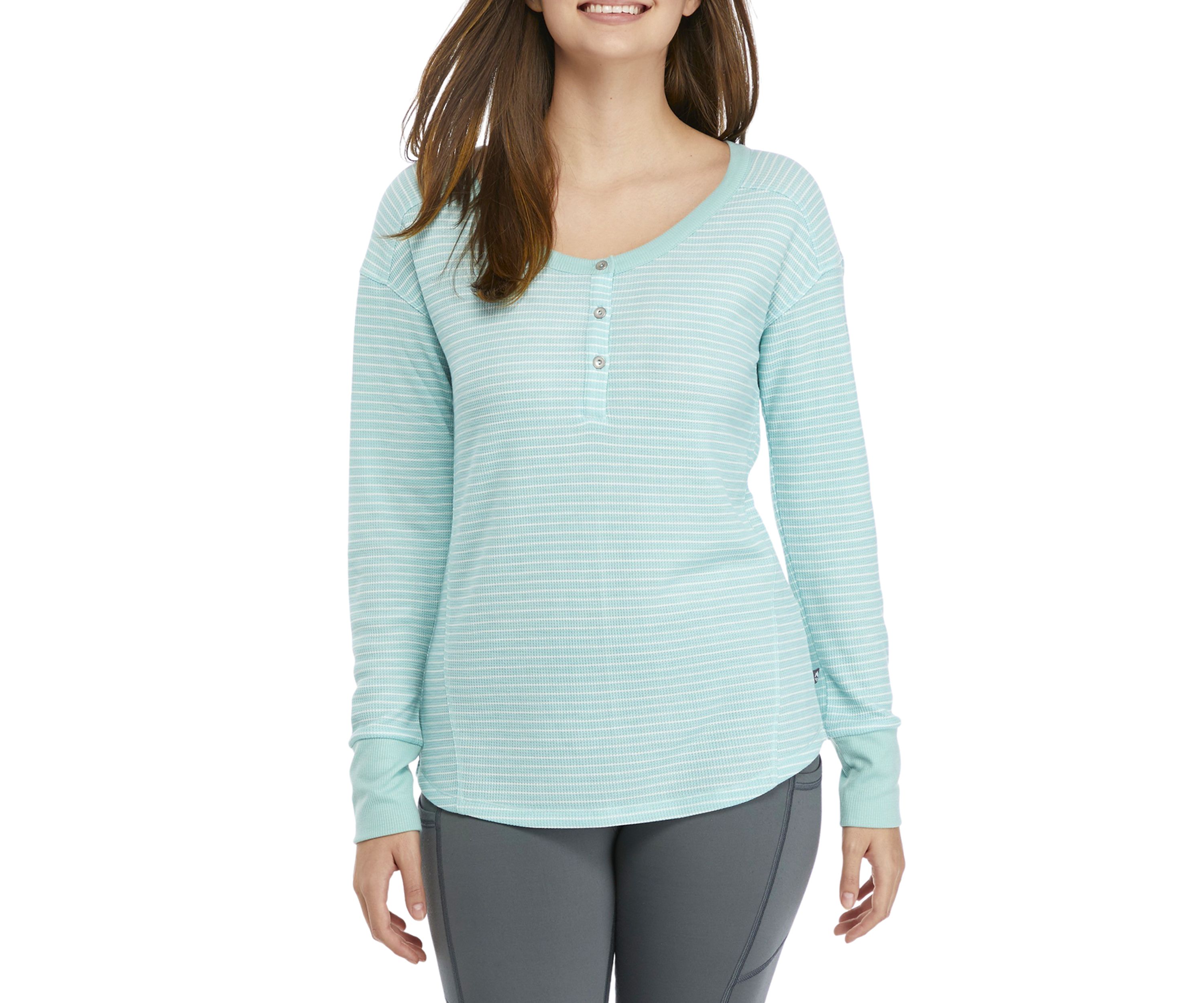 Womens Waffle Knit Stripe Henley Shirt 