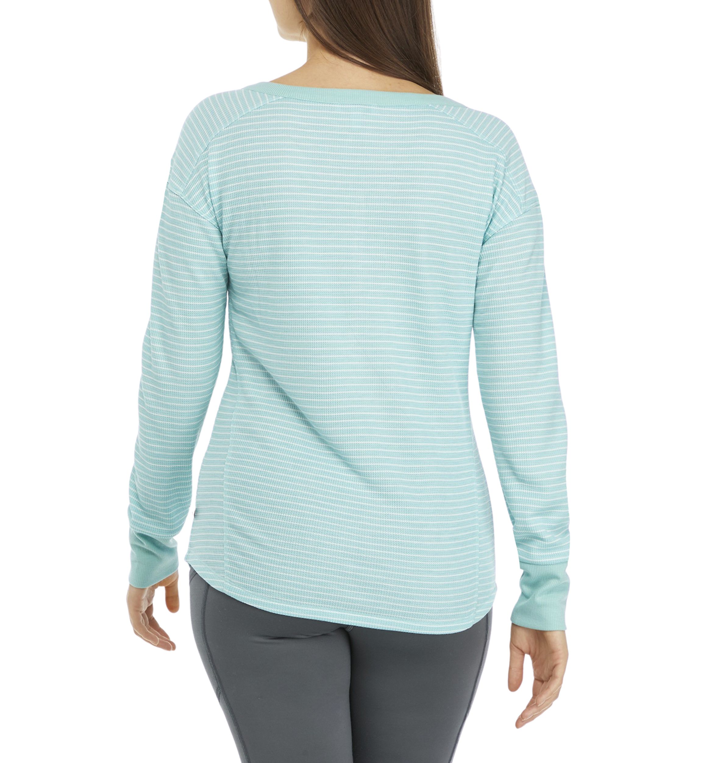 Womens Waffle Knit Stripe Henley Shirt 