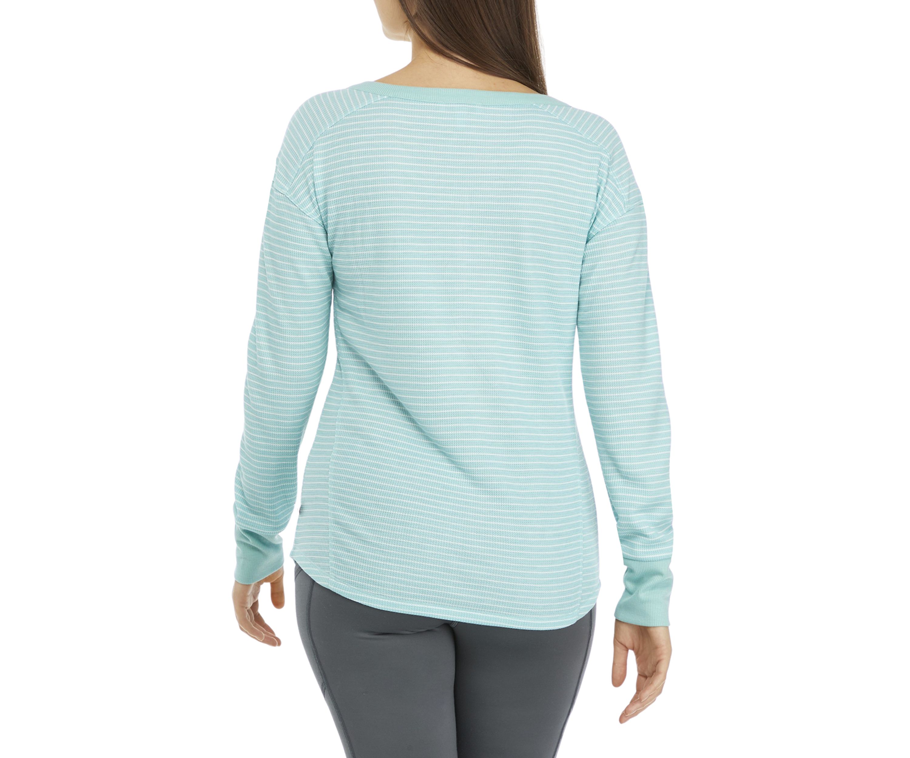 Womens Waffle Knit Stripe Henley Shirt 