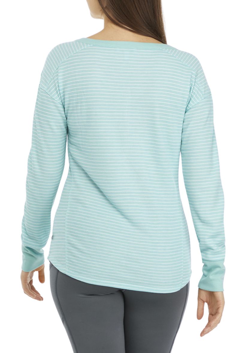 Womens Waffle Knit Stripe Henley Shirt 
