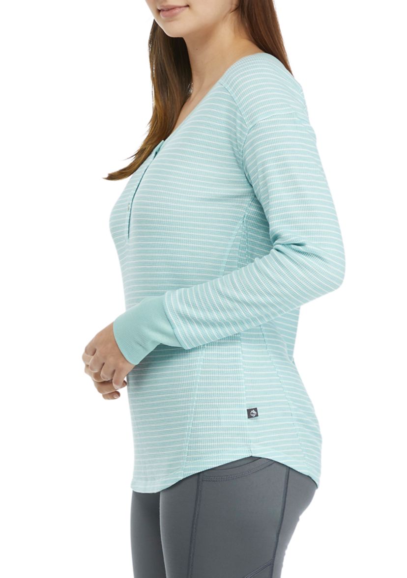 Womens Waffle Knit Stripe Henley Shirt 